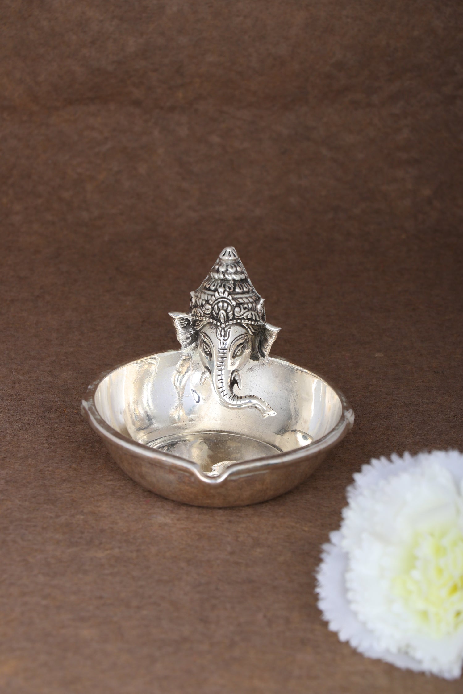 Pure 925 Silver Ganesha Deepam – 158g Sacred Oil Lamp for Pooja