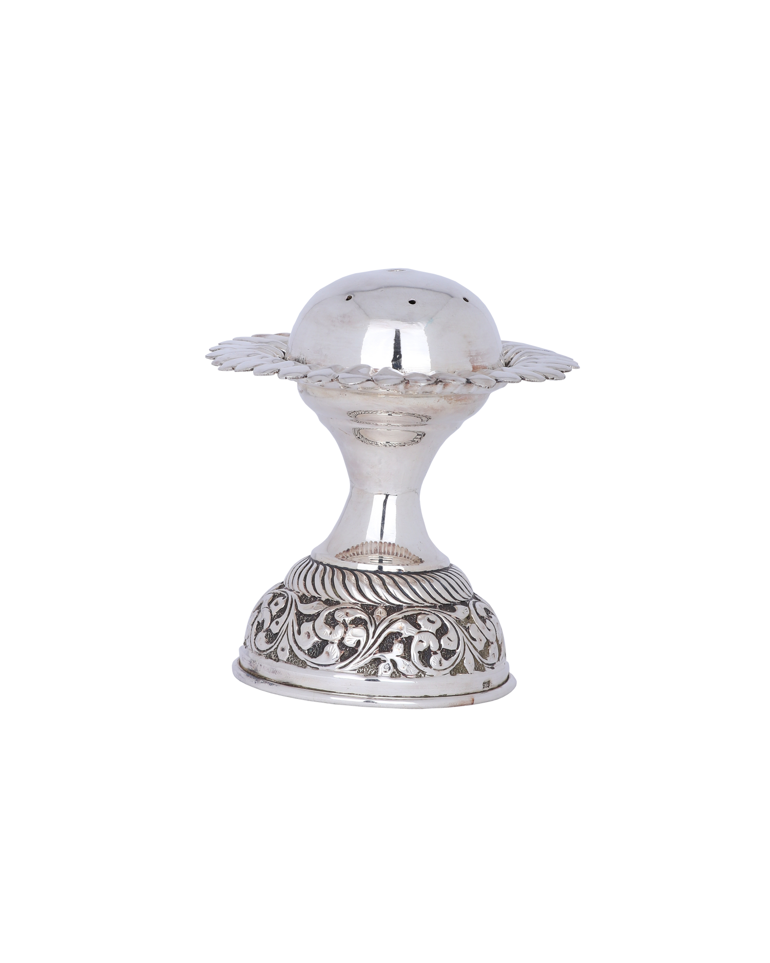 Royal Petal Pedestal Silver Agarbatti stand – Handcrafted Floral Temple Stand