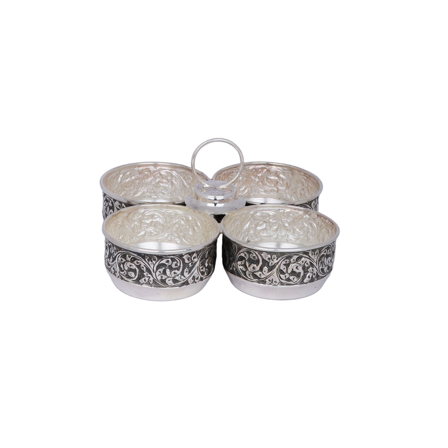 Royal Handcrafted Silver Panchapali Set - Ornate Four-Bowl Serving Collection