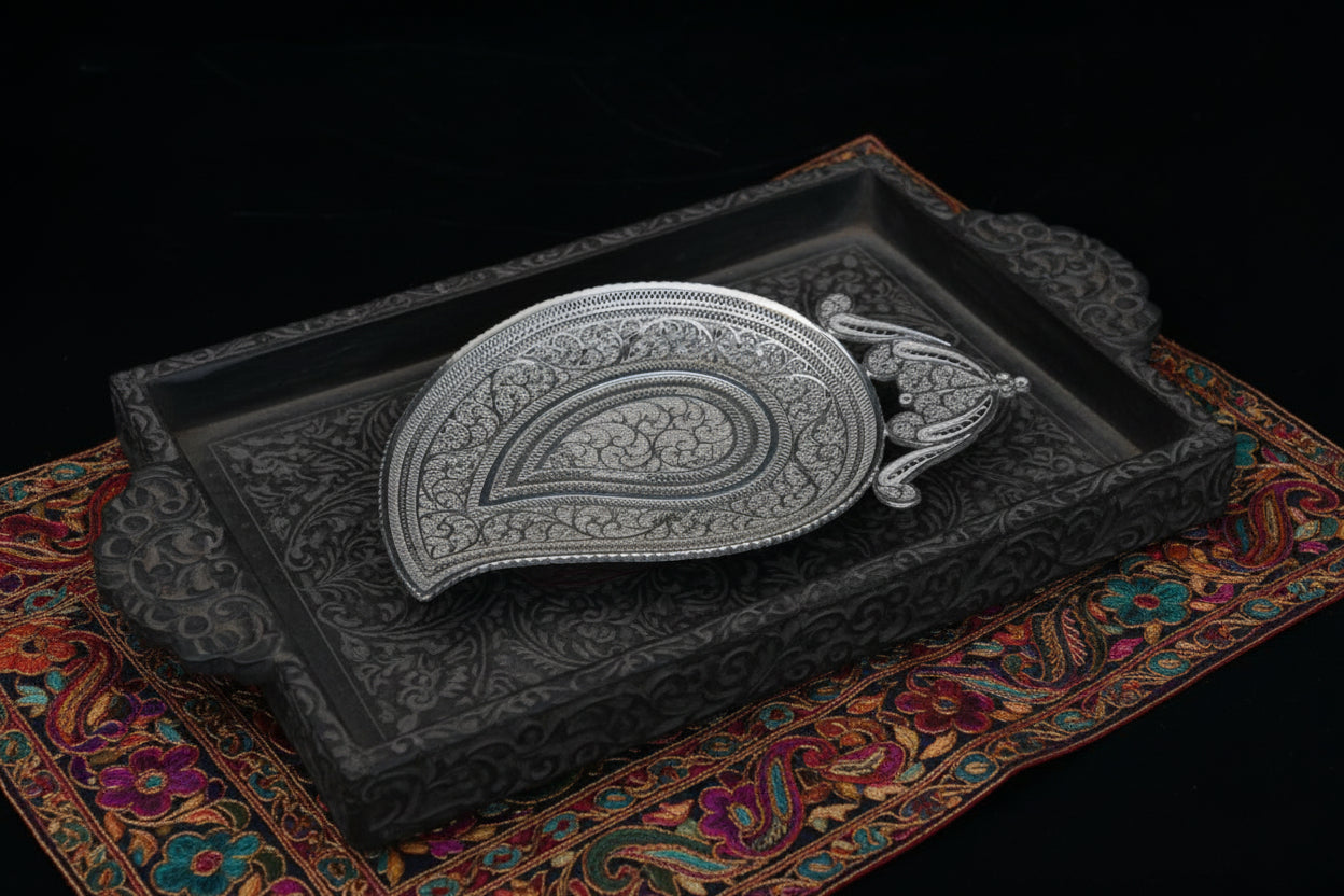 Luxury 925 Silver Aam Shaped Tray | High-Polish Centerpiece