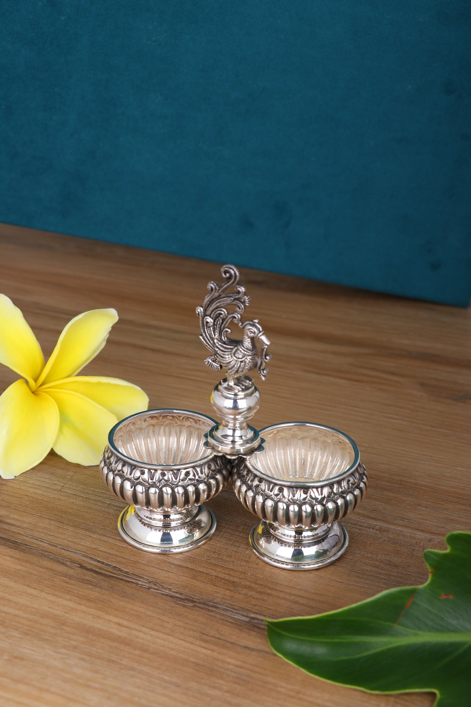 Buy Silver Peahen Deepa Stand – Premium Dual Oil Lamp with Handle (201g)