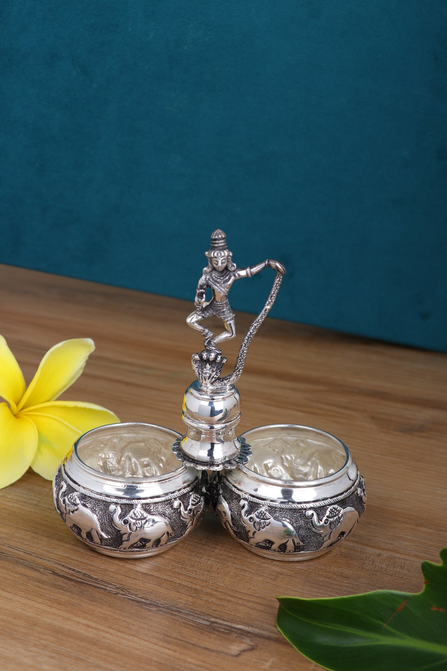 Buy Sterling Silver Hanuman Dual Deepa Stand – Premium Temple Oil Lamp (247g)