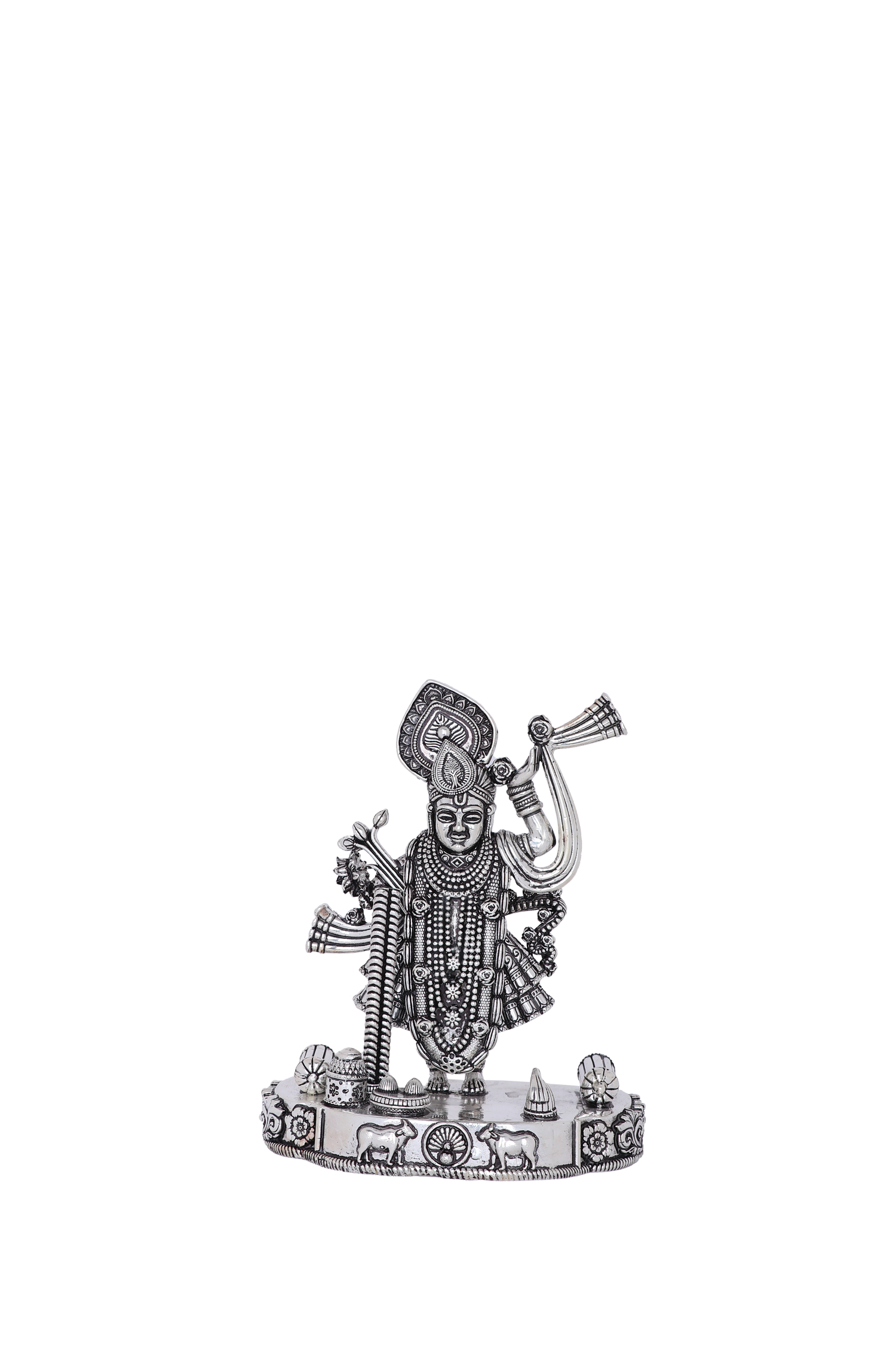Ornate 88g Handcrafted 925 Silver Shrinathji for Vaishnava Gift