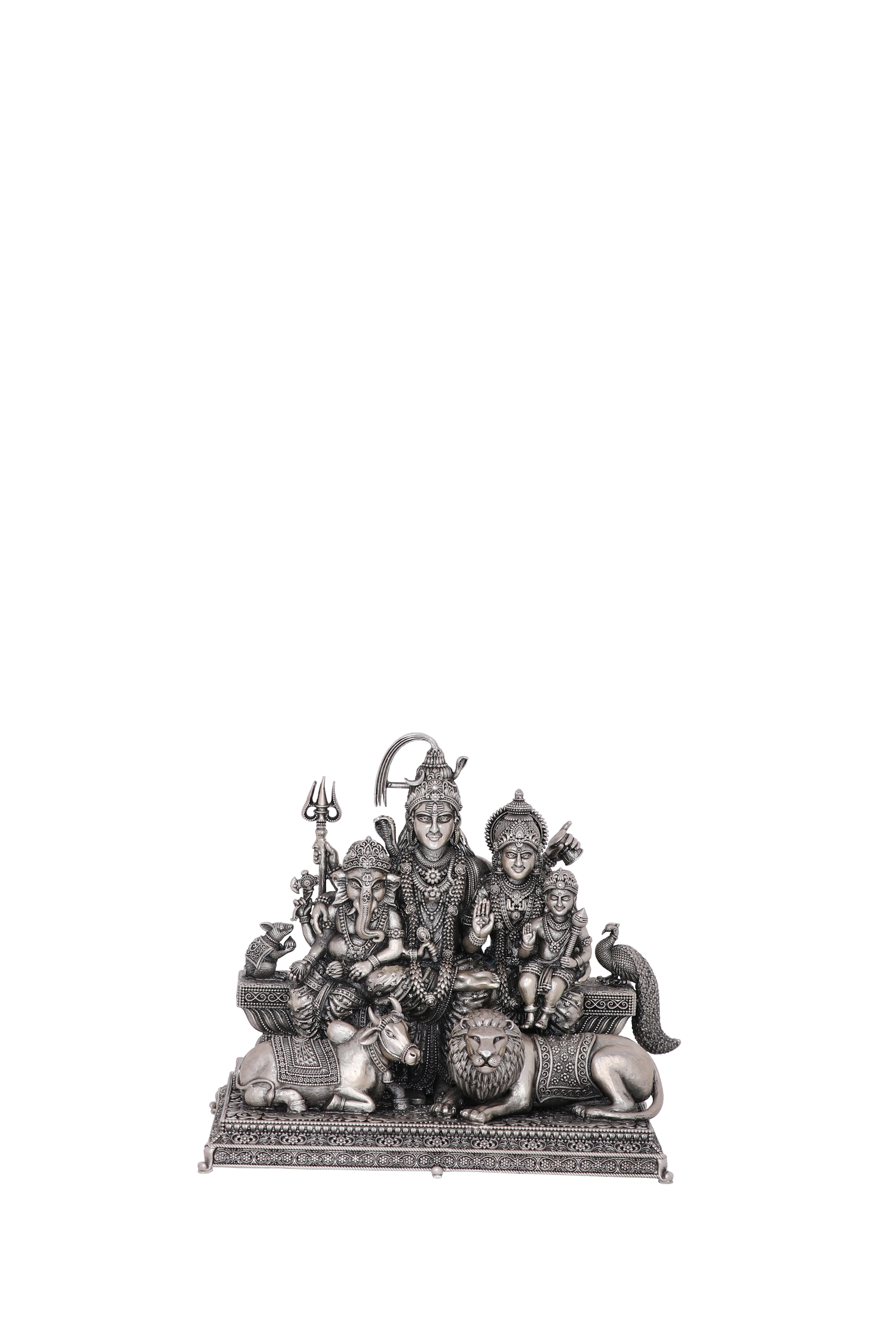 925 Silver Shiv Parvati Family Statue (757g) Complete with Vahanas