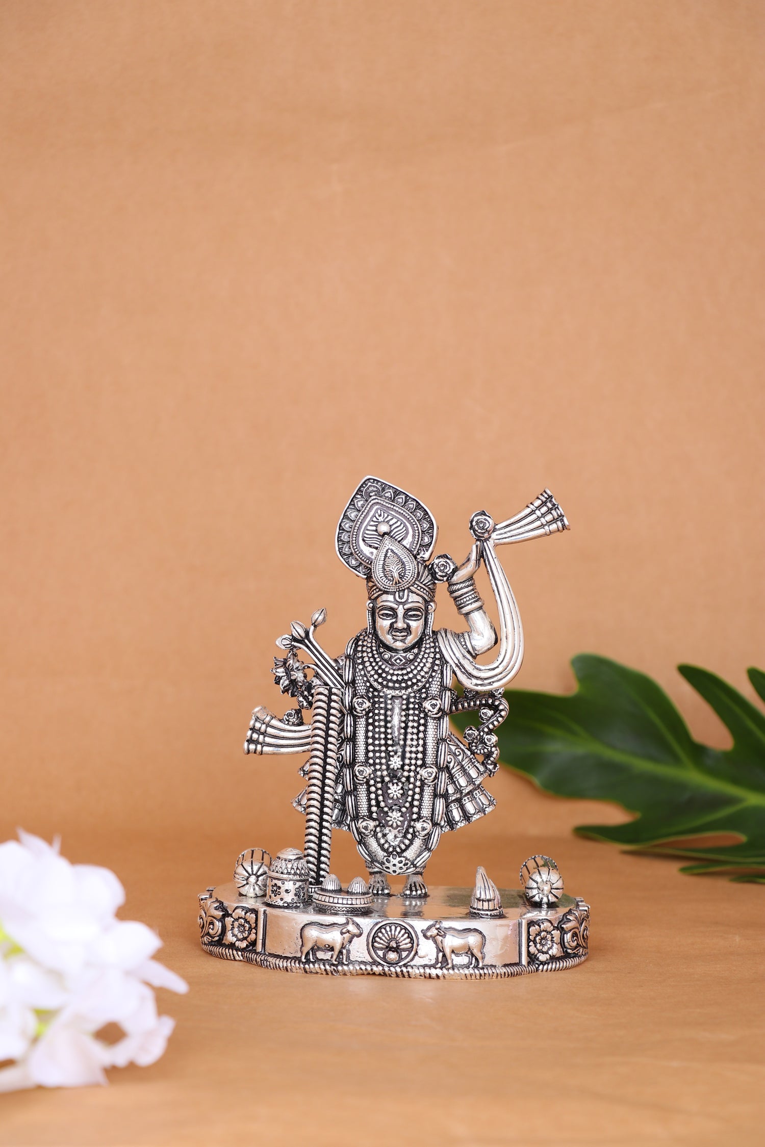 Ornate 88g Handcrafted 925 Silver Shrinathji for Vaishnava Gift