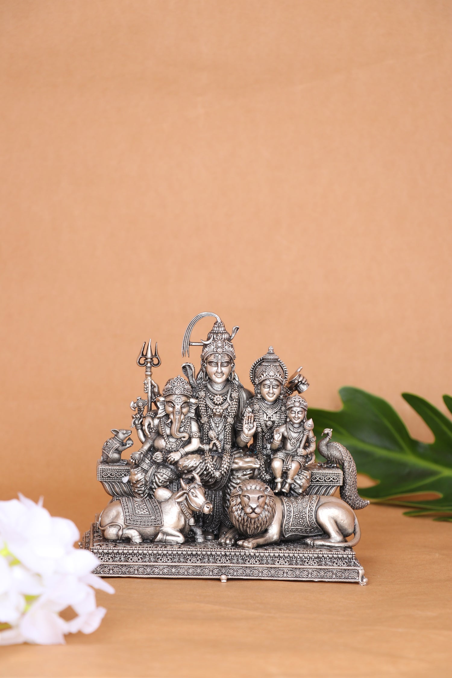 925 Silver Shiv Parvati Family Statue (757g) Complete with Vahanas