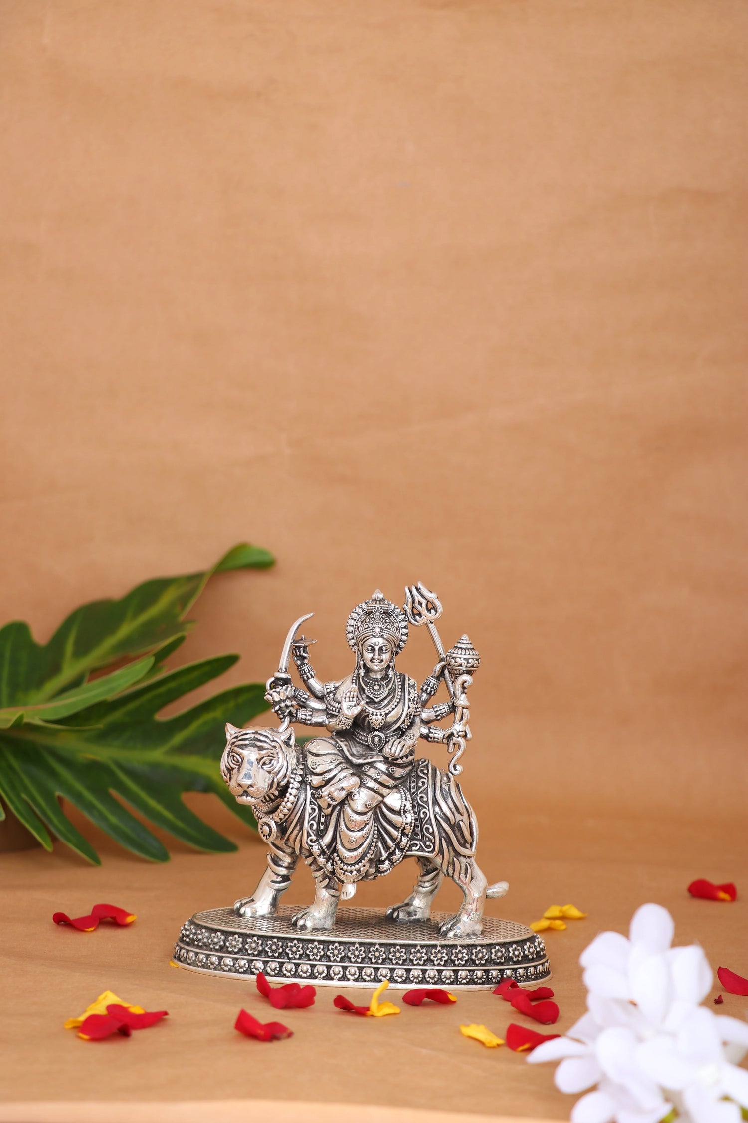 Pure 925 Silver Durga Idol – 57g Lion Ride Pooja Statue