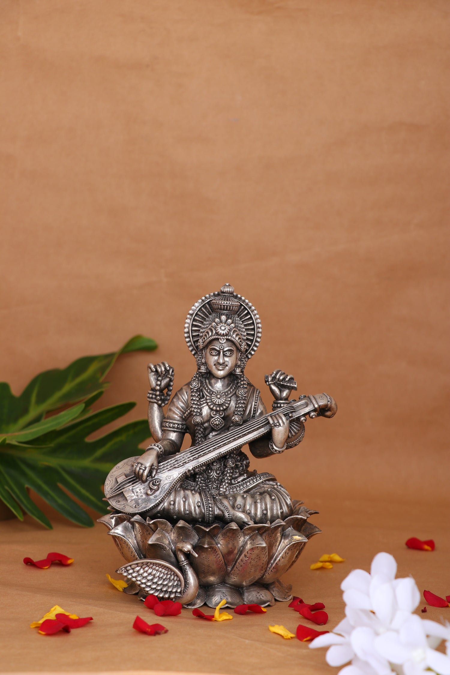 Goddess Saraswati Idol (329g) Handcrafted Antique