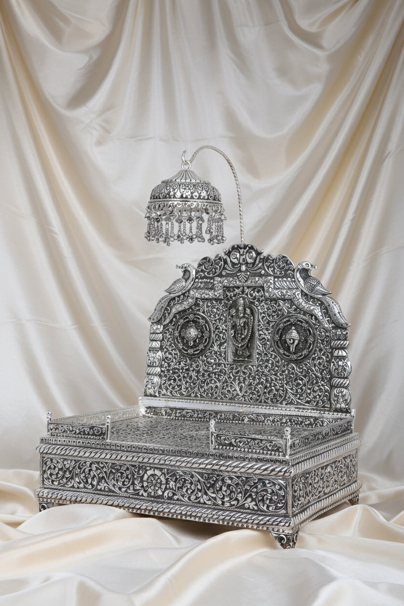 Massive 2407g Silver Aasan for God Idols - Luxury Pooja Heirloom