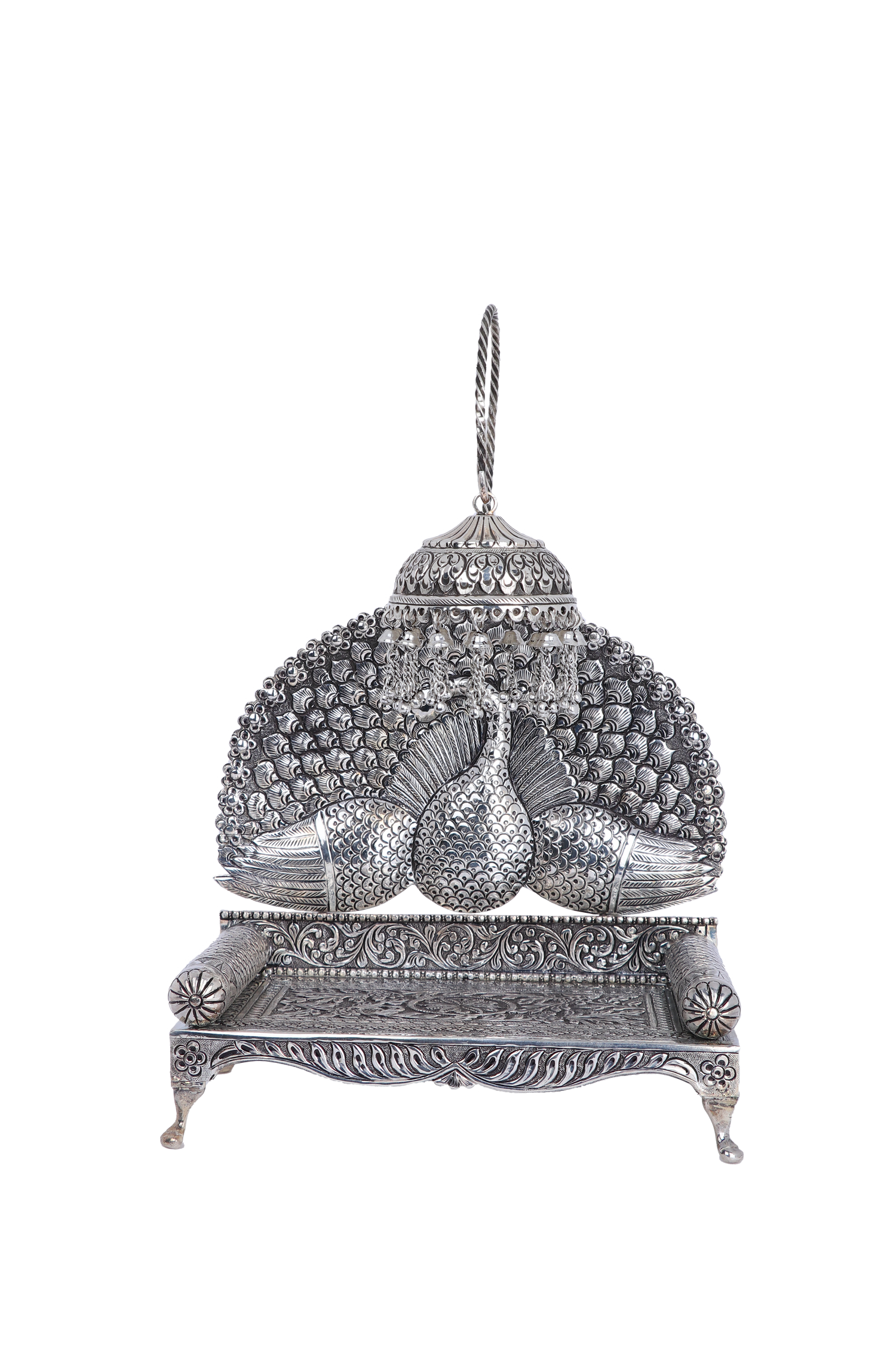 Pure 925 Silver Handcrafted Singhasan (1071g) with Peacock Arch