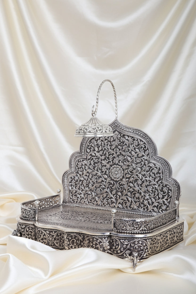1.5 Kg Pure 925 Silver Handcrafted Singhasan (1540g) with Storage