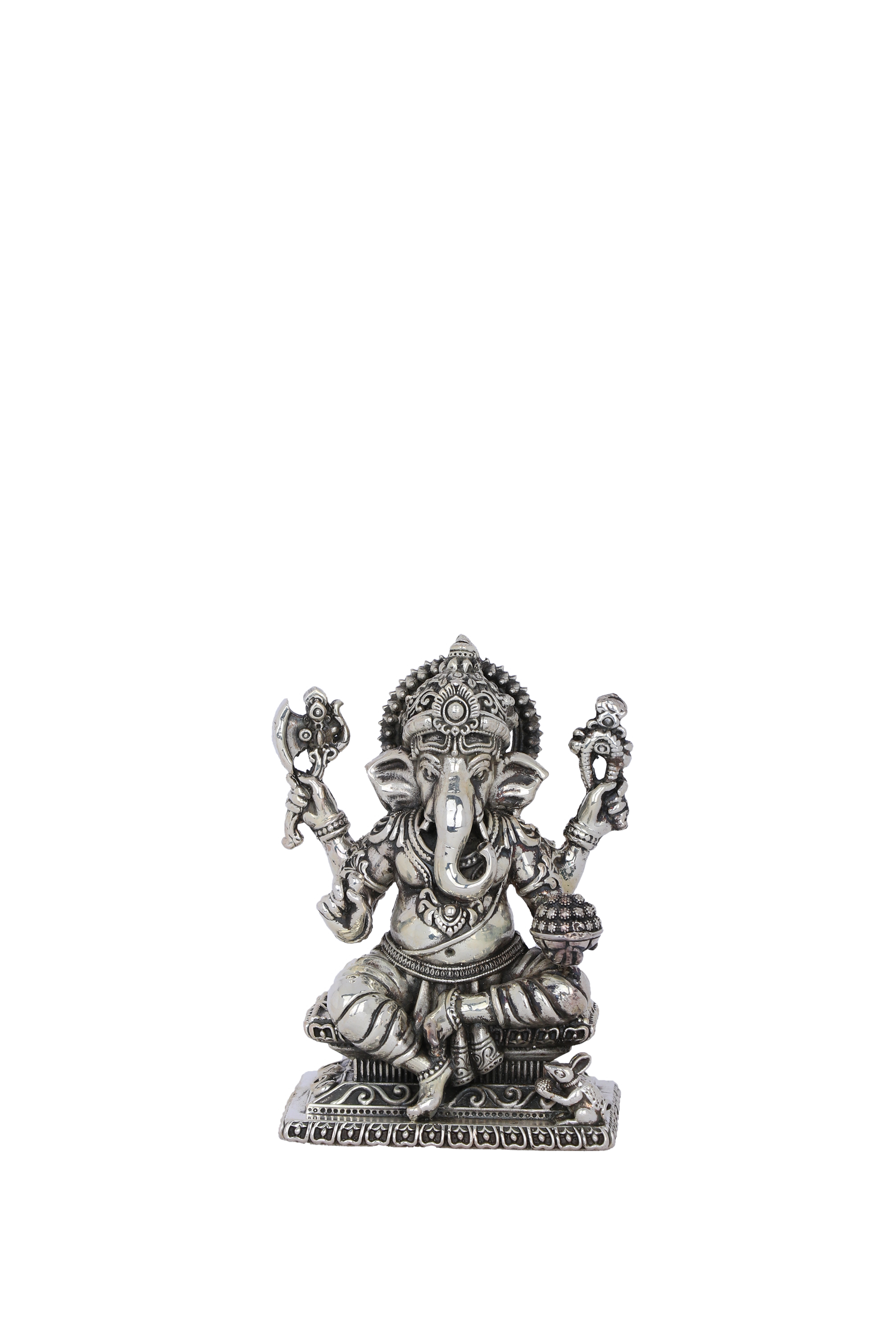 Pure 925 Silver Ganesha Idol – 313g Throne Dancing Vinayaka Statue