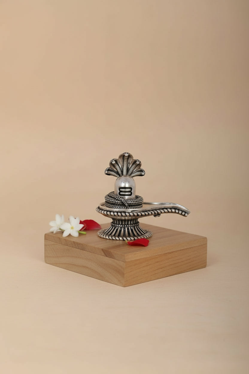 Pure 925 Silver Shiva Lingam with Naga for Pooja Mandir