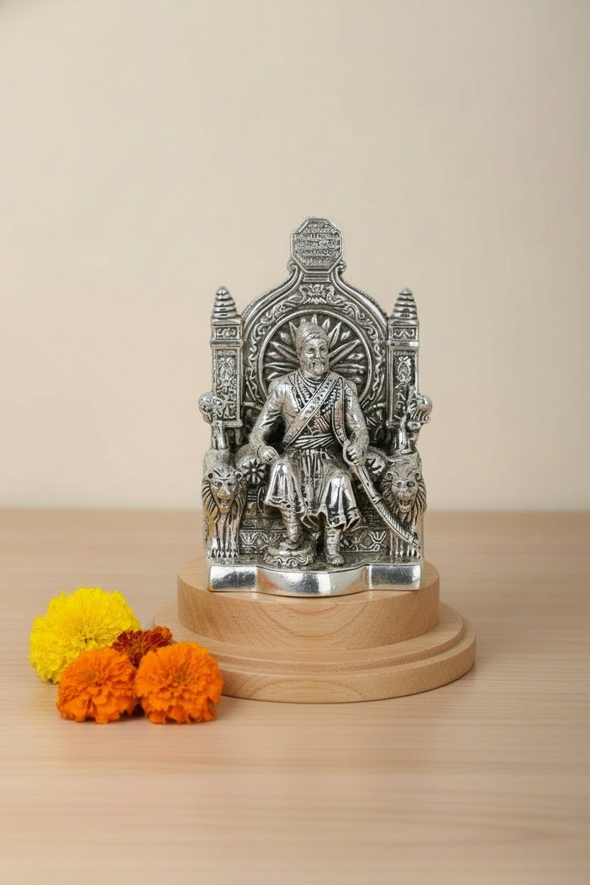 Pure 925 Silver Shivaji Maharaj Statue on Throne for Home