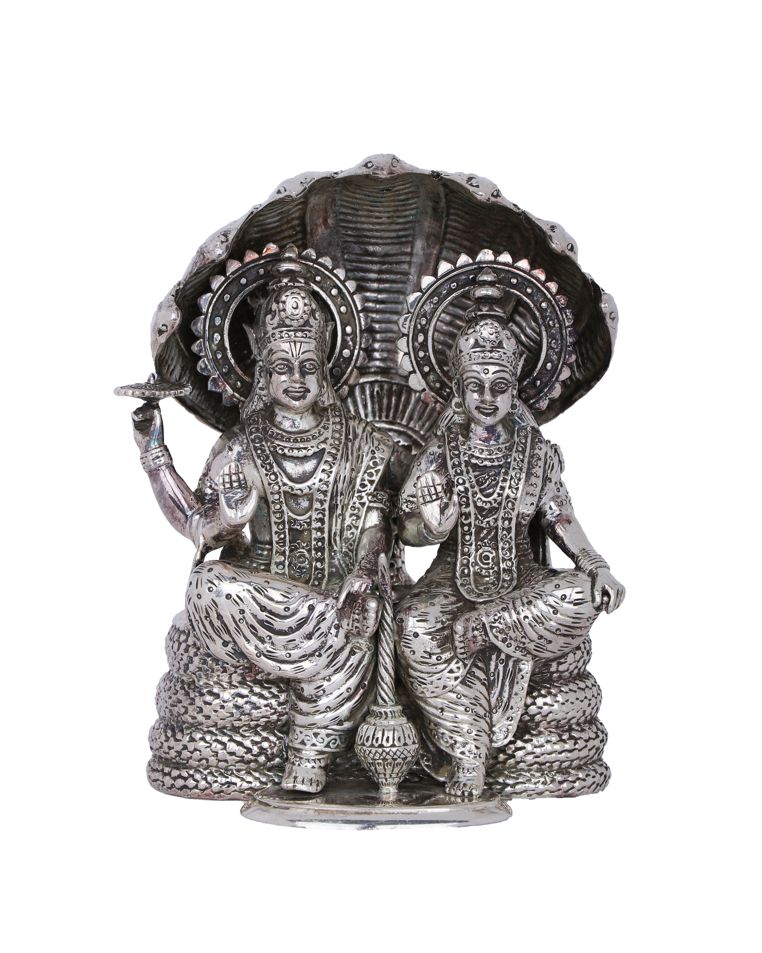 Pure 925 Silver Vishnu Lakshmi Idol – 718g Divine Couple Pooja Murti