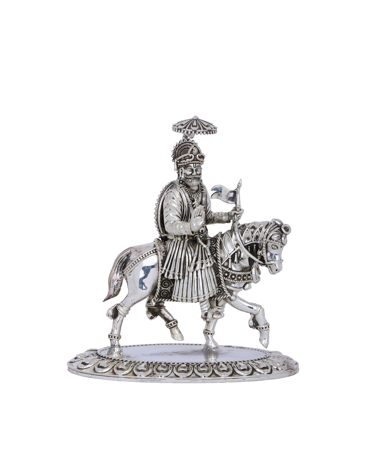 Pure 925 Silver Shivaji Maharaj Idol – 597g Warrior King Statue