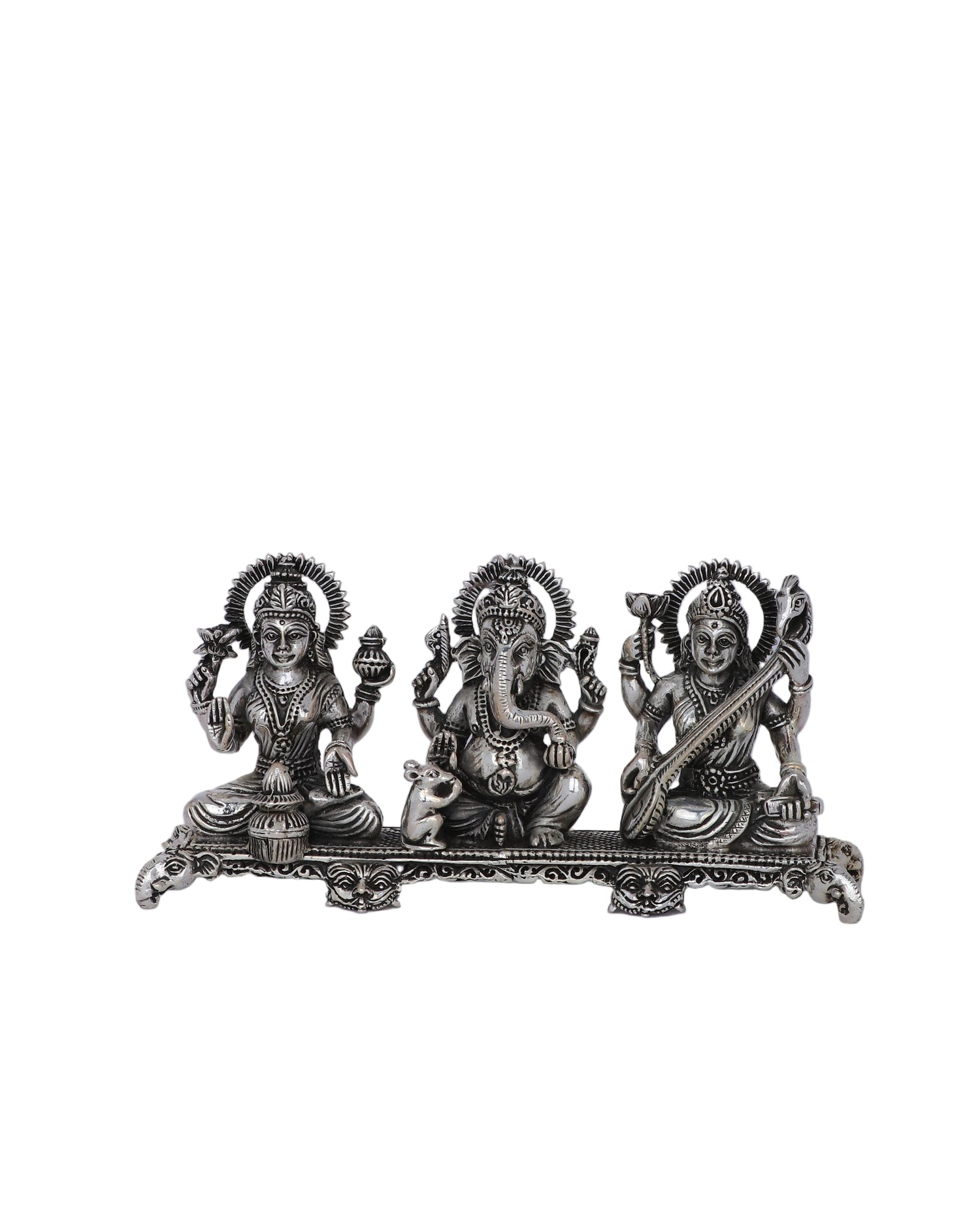 Pure 925 Silver Lakshmi Ganesh Saraswati Idol Trio – 537g Auspicious Set