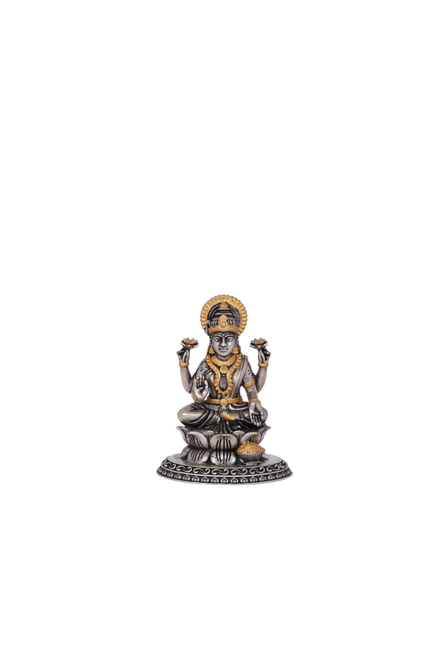 Pure 925 Silver Lakshmi Idol with Gold Accents – 89g Divine Prosperity Murti