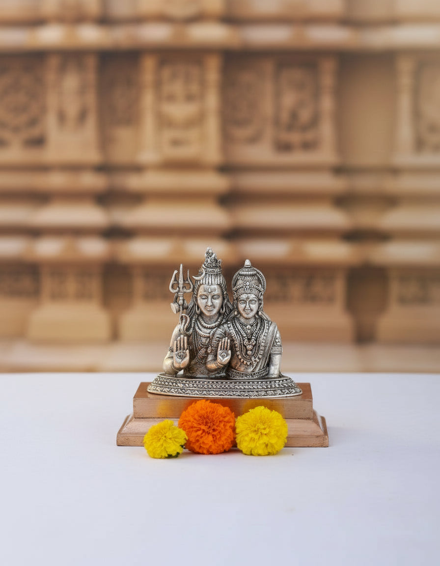 Pure 925 Silver Shiva Parvati Murti for Pooja Mandir & Gifting