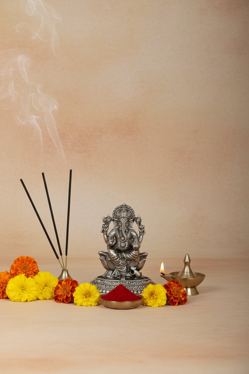 Pure 925 Silver Ganesha Idol – 54g Lotus Base Pooja Statue