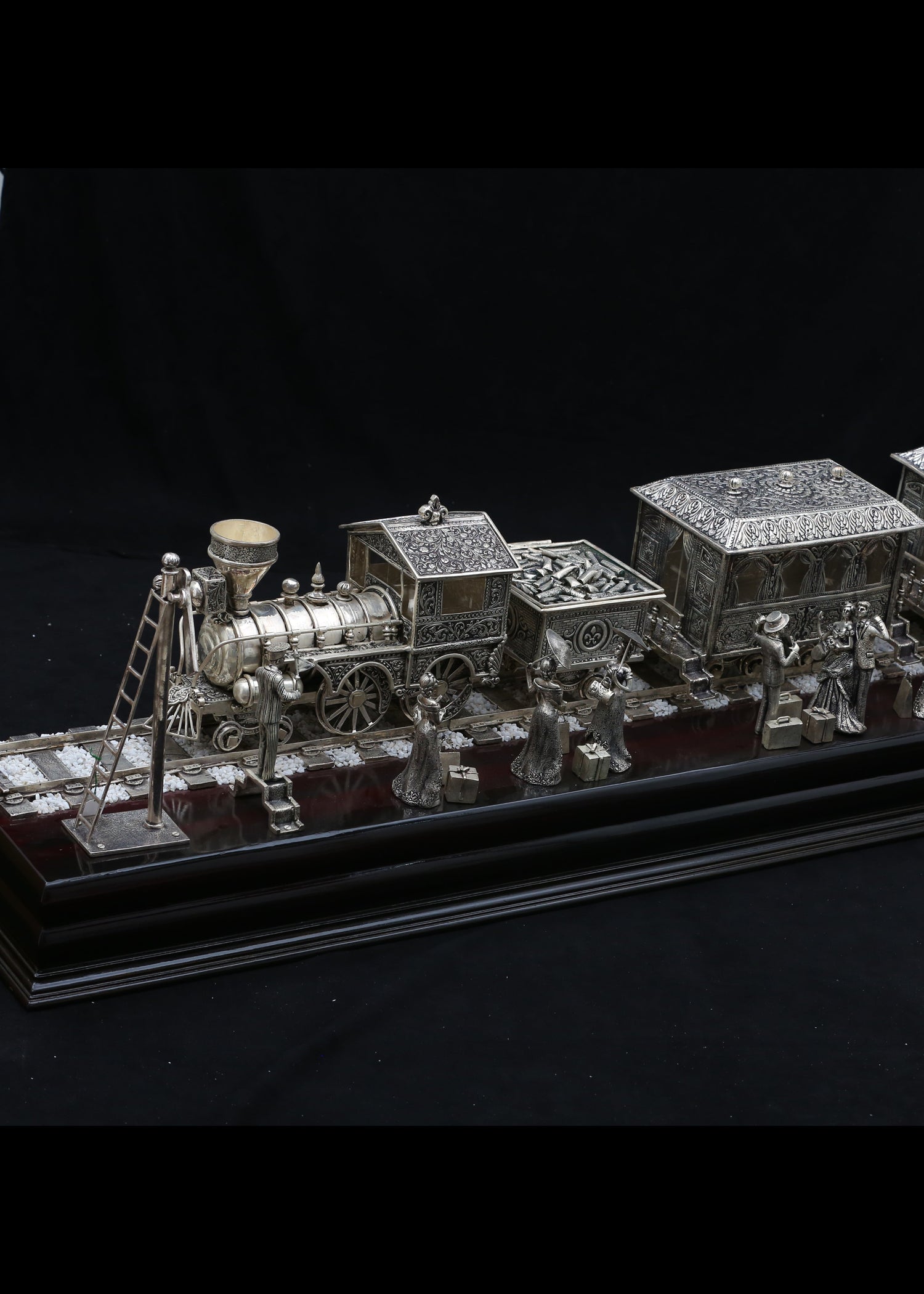 Certified 925 Silver Model Train Sculpture | Detailed Vintage Replica Gift | W-60" inches H-16"