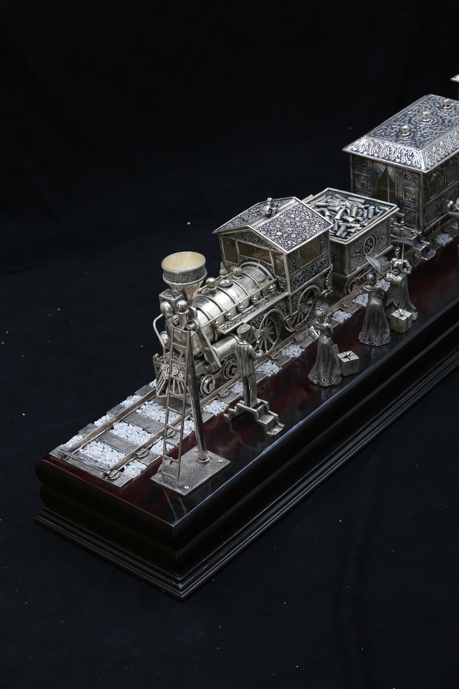 Certified 925 Silver Model Train Sculpture | Detailed Vintage Replica Gift | W-60" inches H-16"