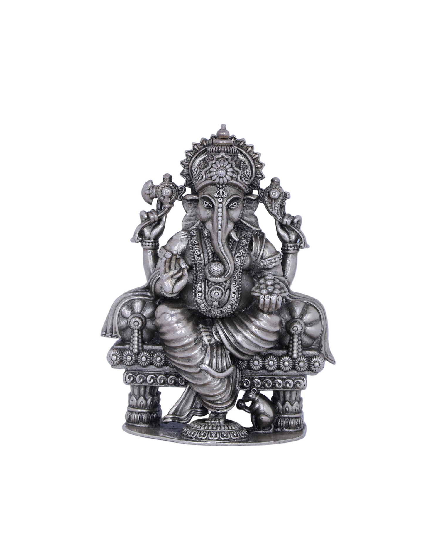 Pure 925 Silver Ganpati on Throne (259g) for Diwali Pooja & Success