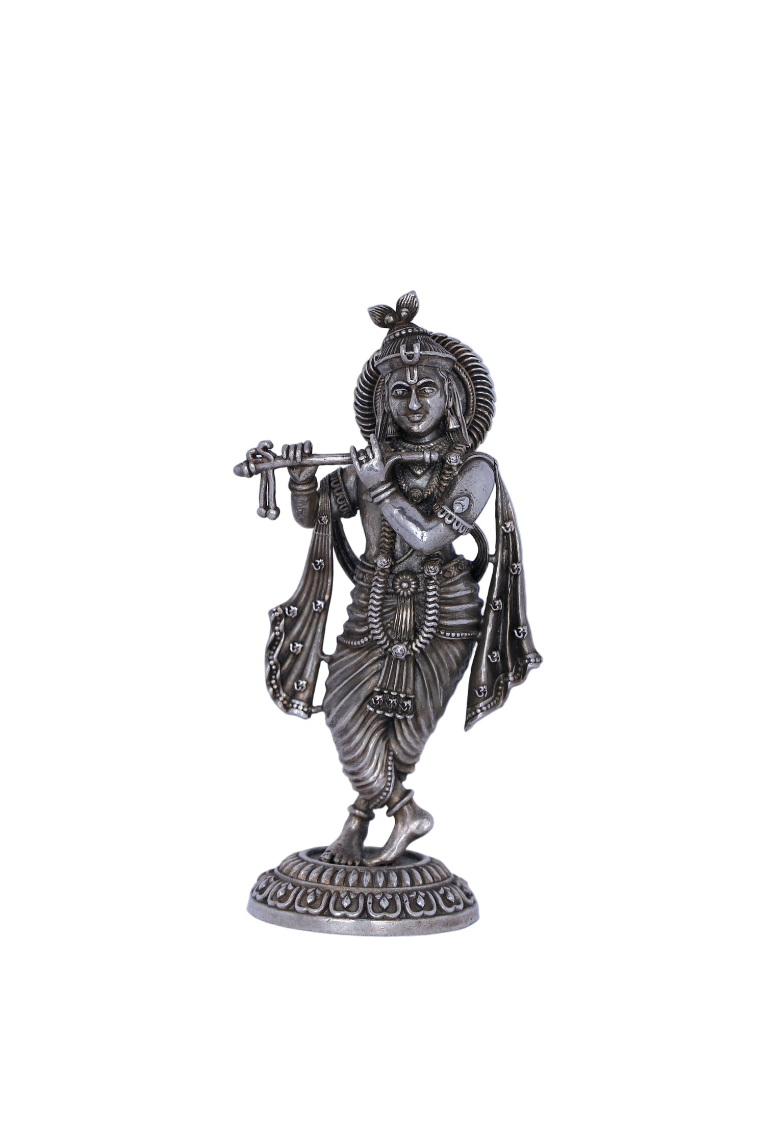 Pure 925 Silver Lord Krishna Murti (120g) with Antique Finish for Altar