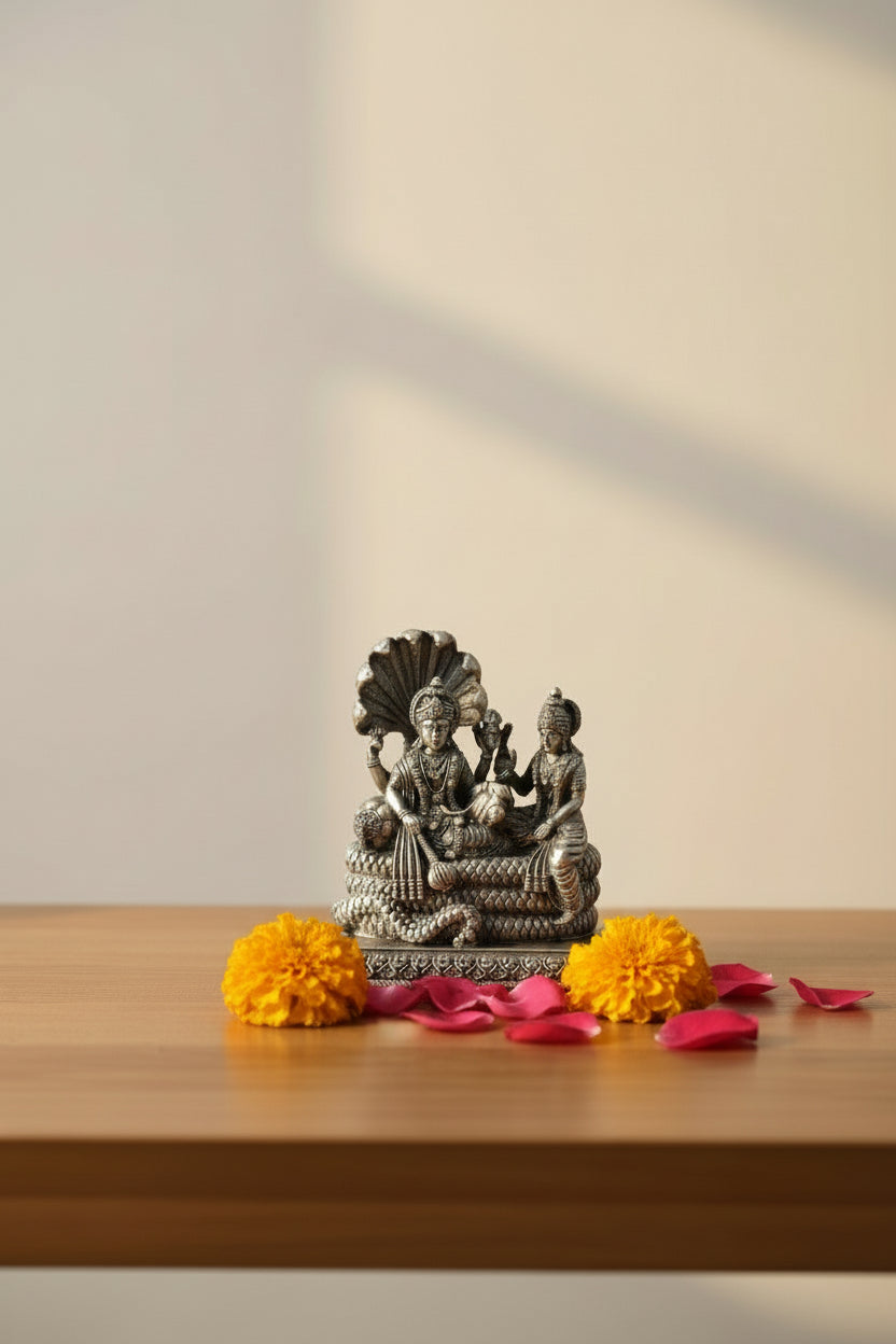 Sterling Silver Vishnu Lakshmi Idol for Premium Gifting
