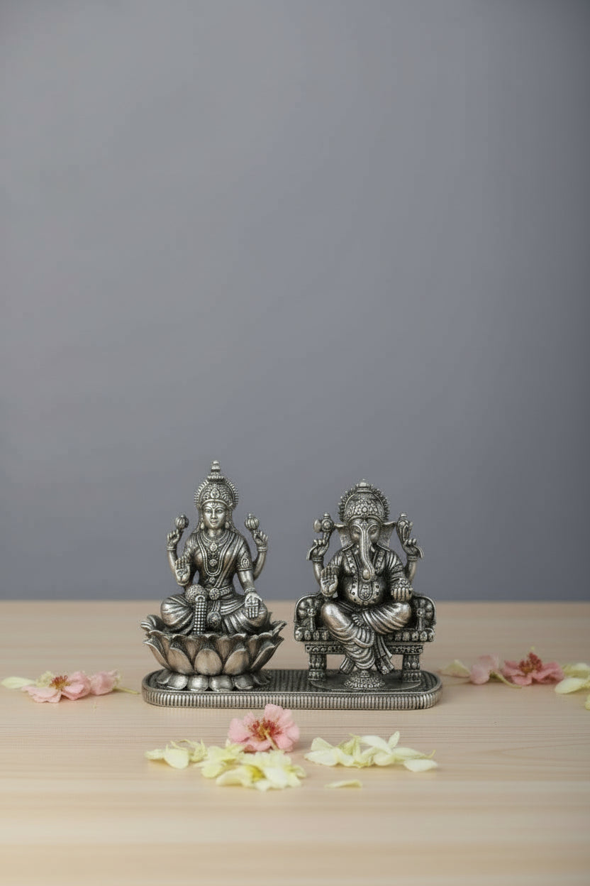 Pure 925 Silver Lakshmi Ganesha for Home & Office Temple
