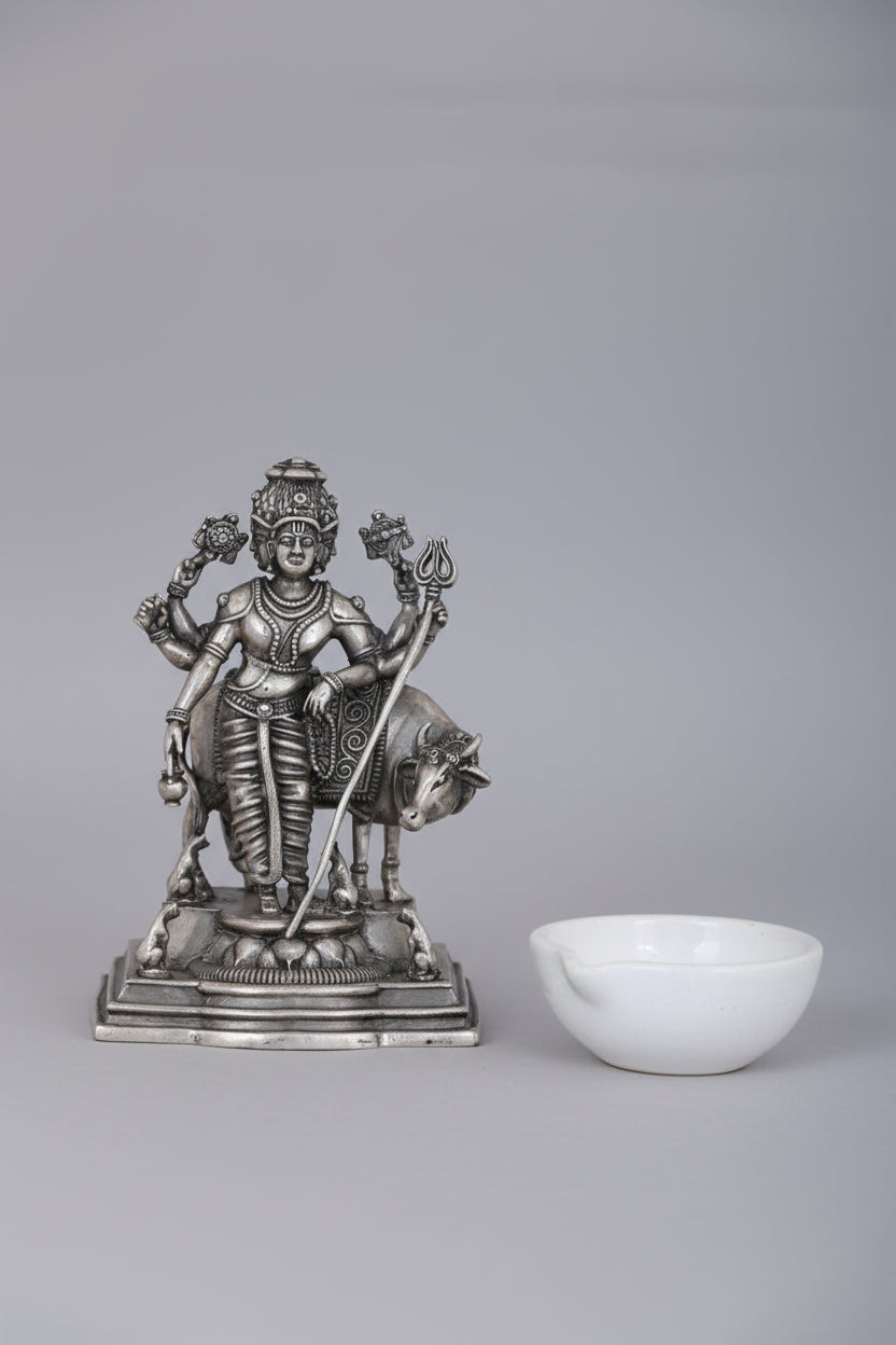 925 Silver Lord Dattatreya Idol (201g) - Handcrafted Antique