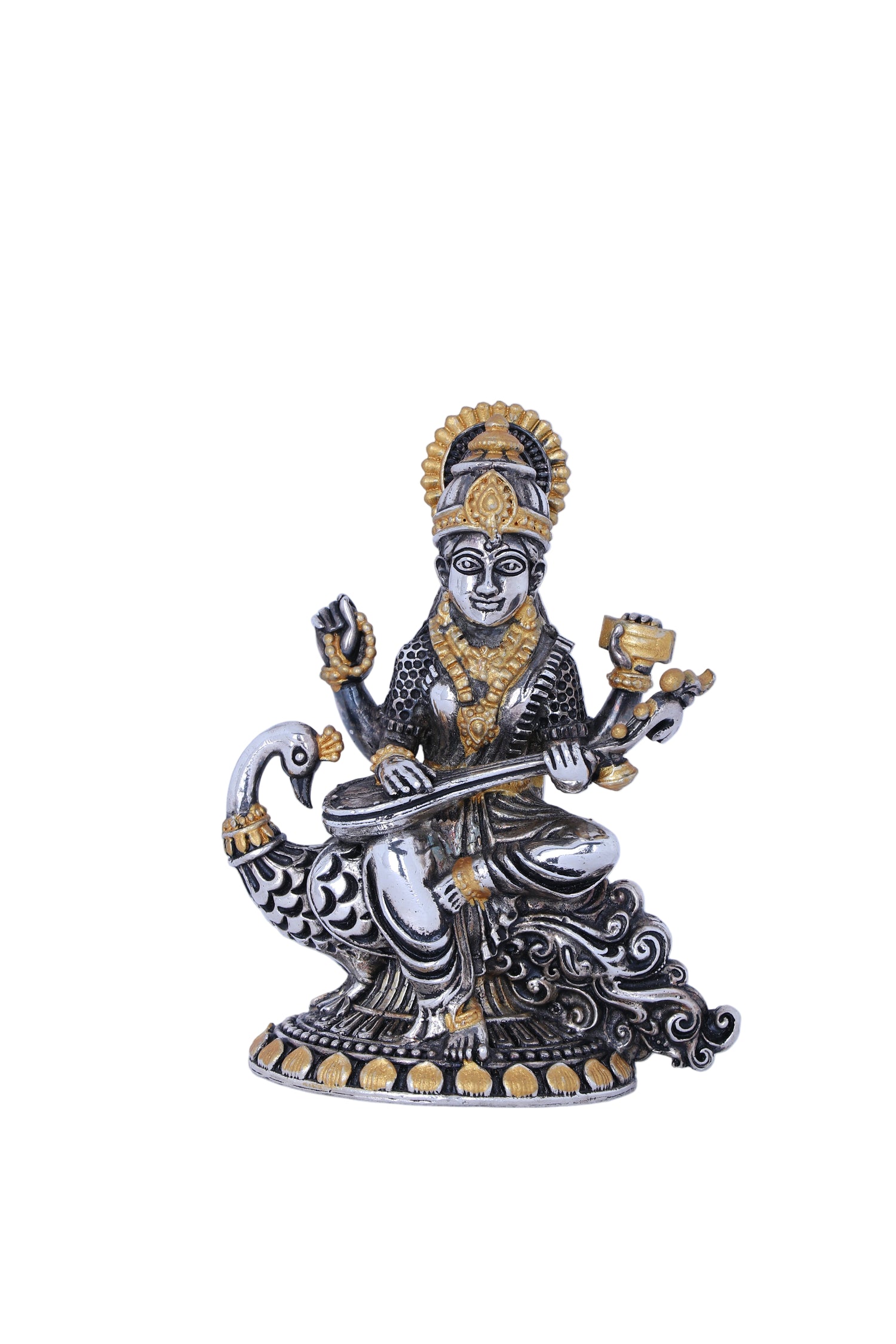 Gold Plated Saraswati Idol (470g) for Home Temple