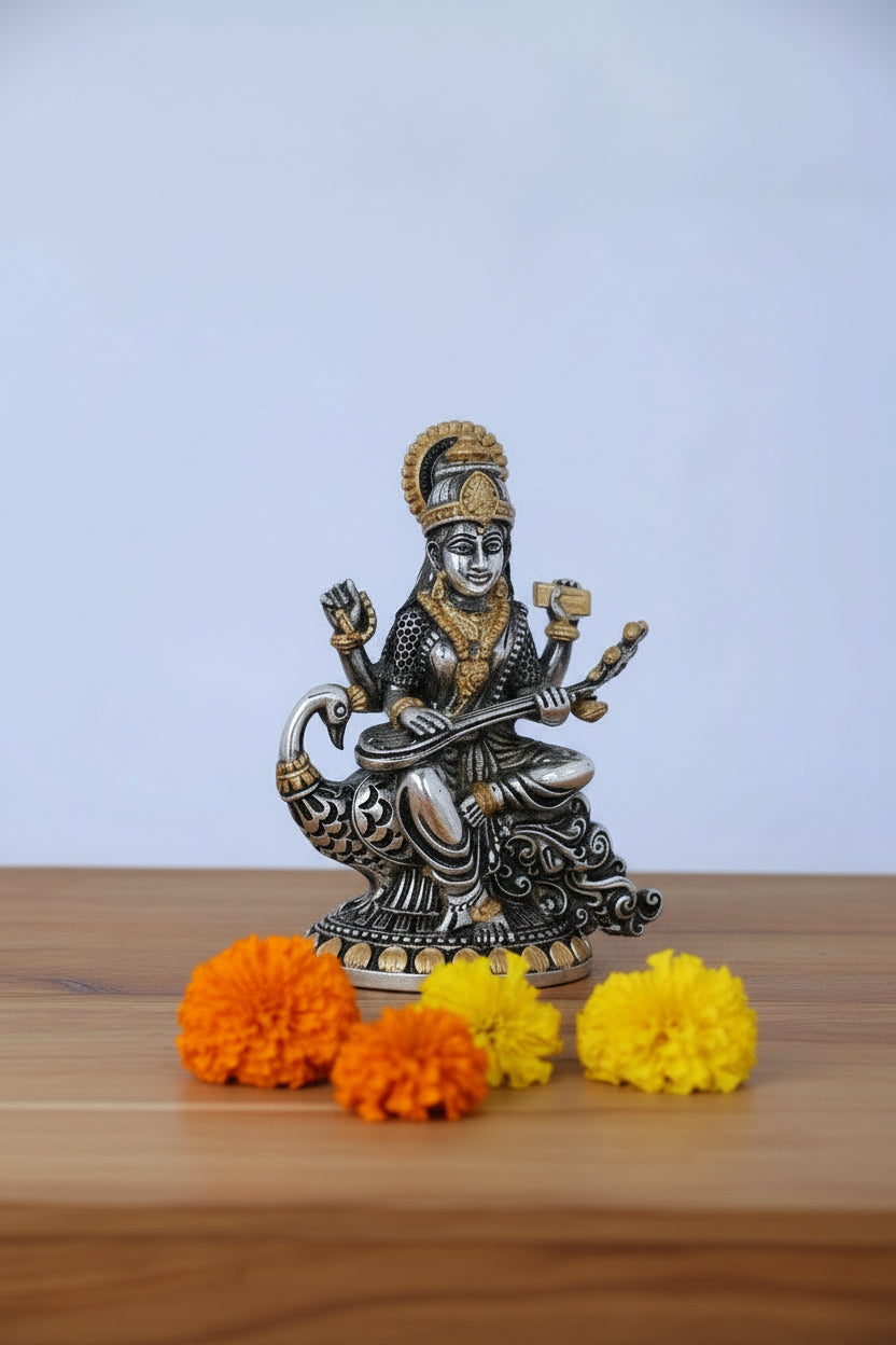 Gold Plated Saraswati Idol (470g) for Home Temple