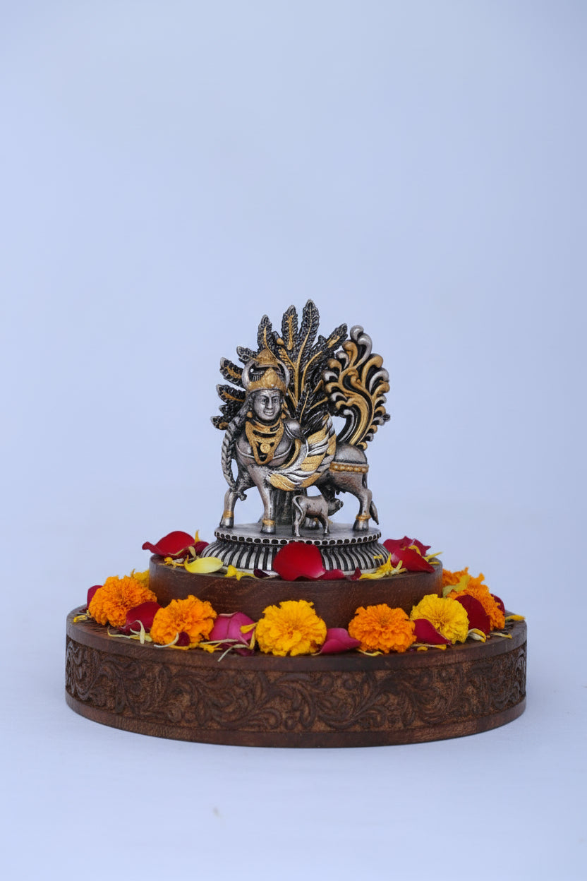925 Silver Gold Plated Kamadhenu Cow Idol (90g) for Vastu