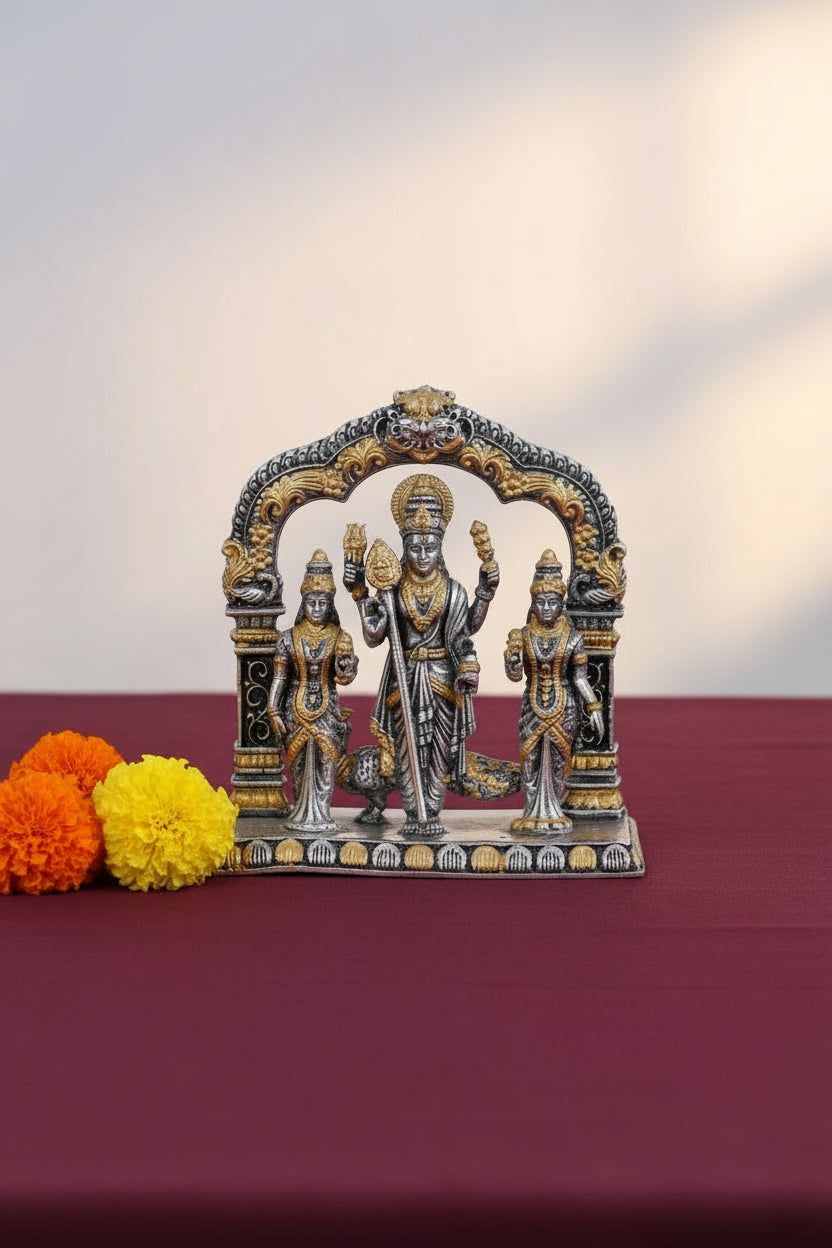 925 Silver Gold Plated Murugan Parivar (87g) for Home Mandir