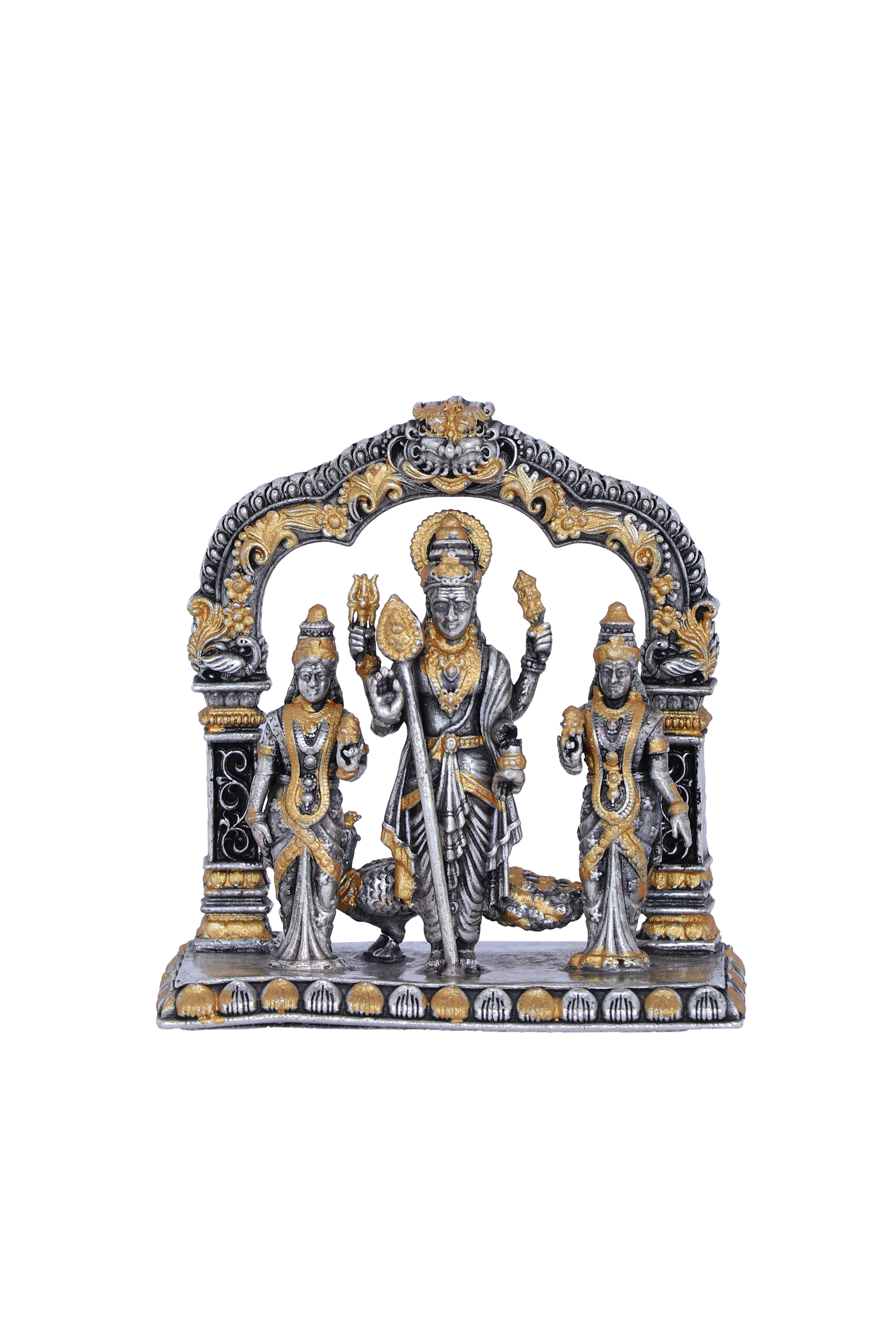 925 Silver Gold Plated Murugan Parivar (87g) for Home Mandir