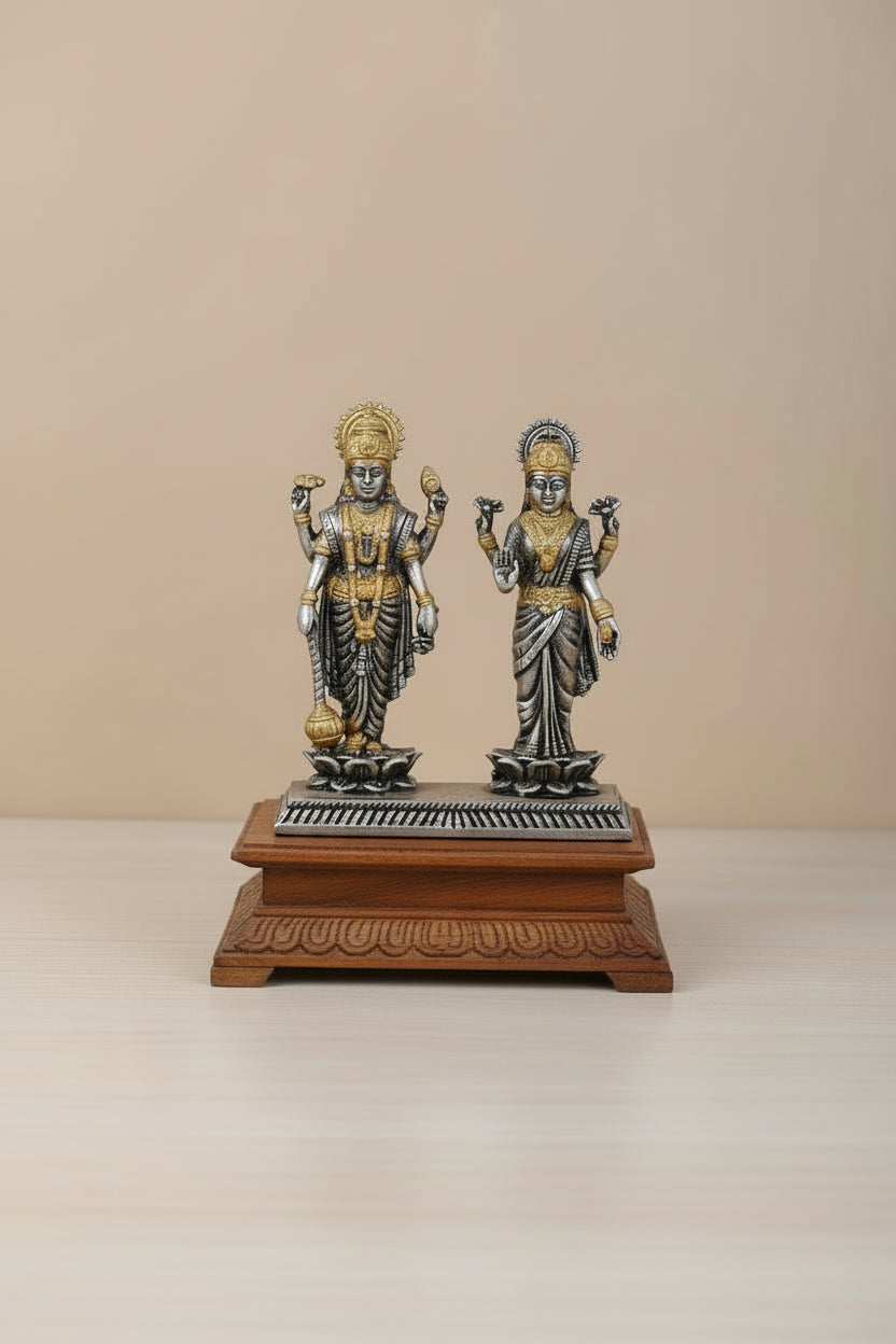 925 Silver Gold Plated Laxmi Narayan Idol (101g) for Home Mandir