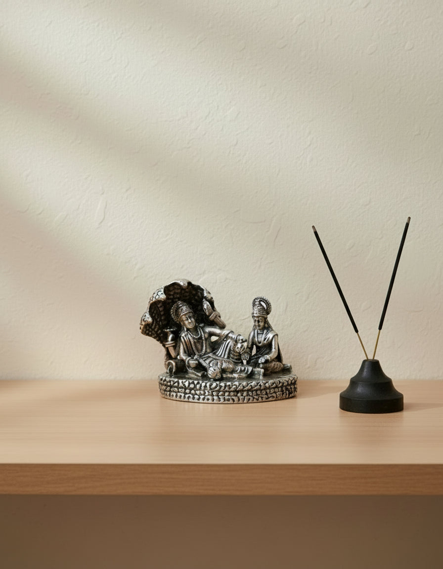 925 Silver Vishnu Lakshmi on Shesha Naga (187g) Antique Finish