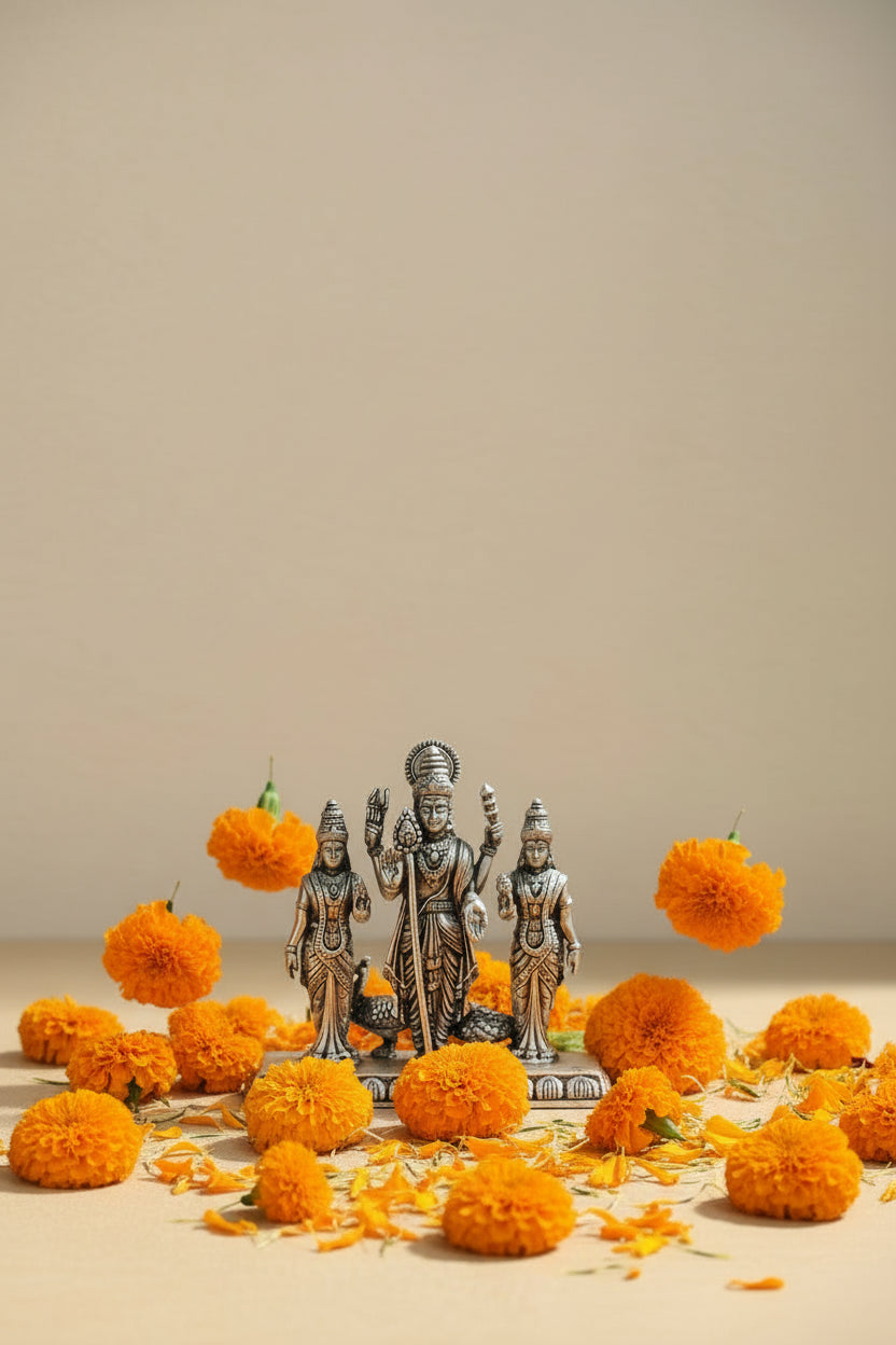 113g Handcrafted 925 Silver Murugan Parivar for Auspicious Gifting