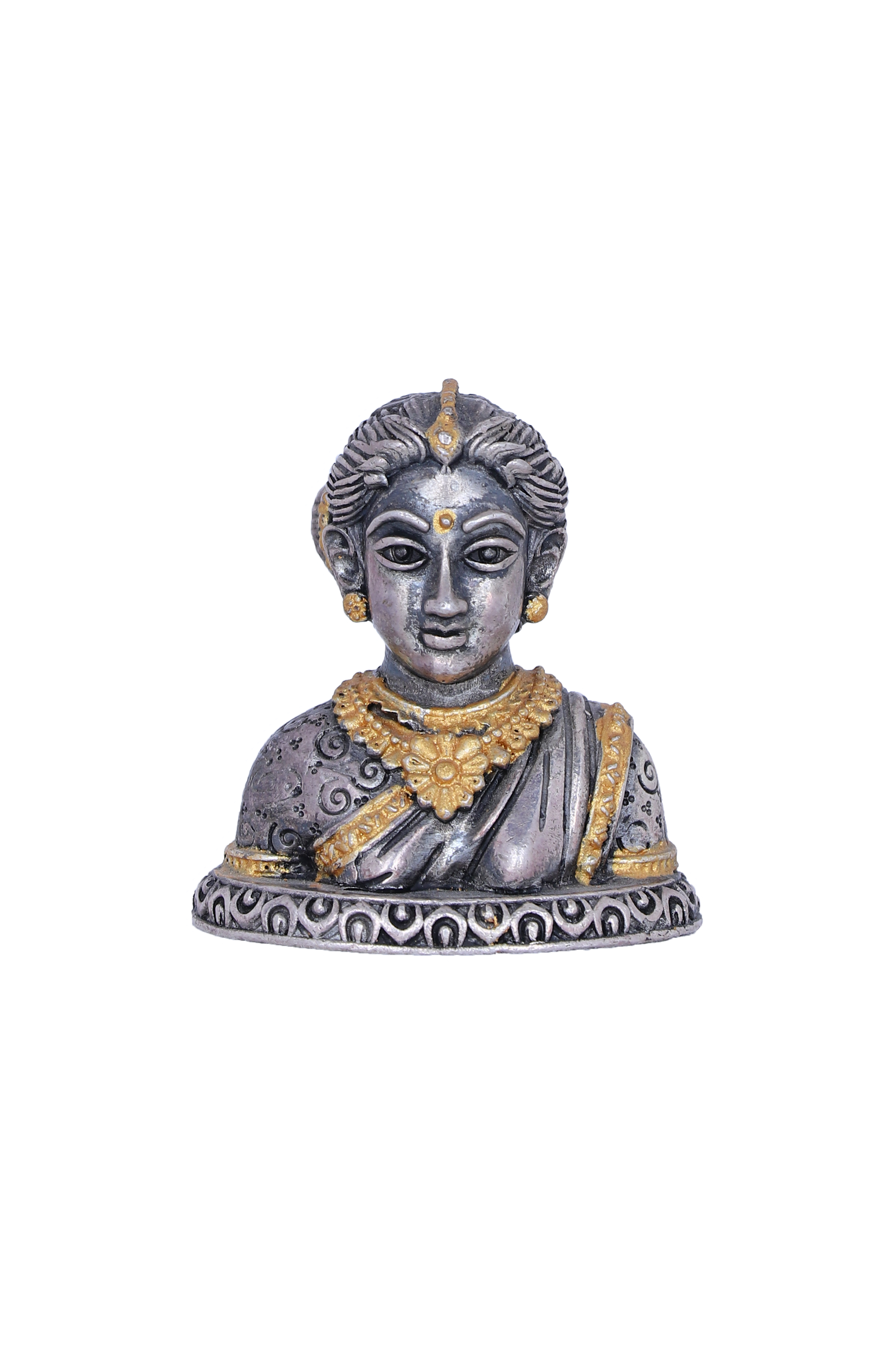 Pure 925 Silver Goddess Idol Bust with Gold Plating for Pooja