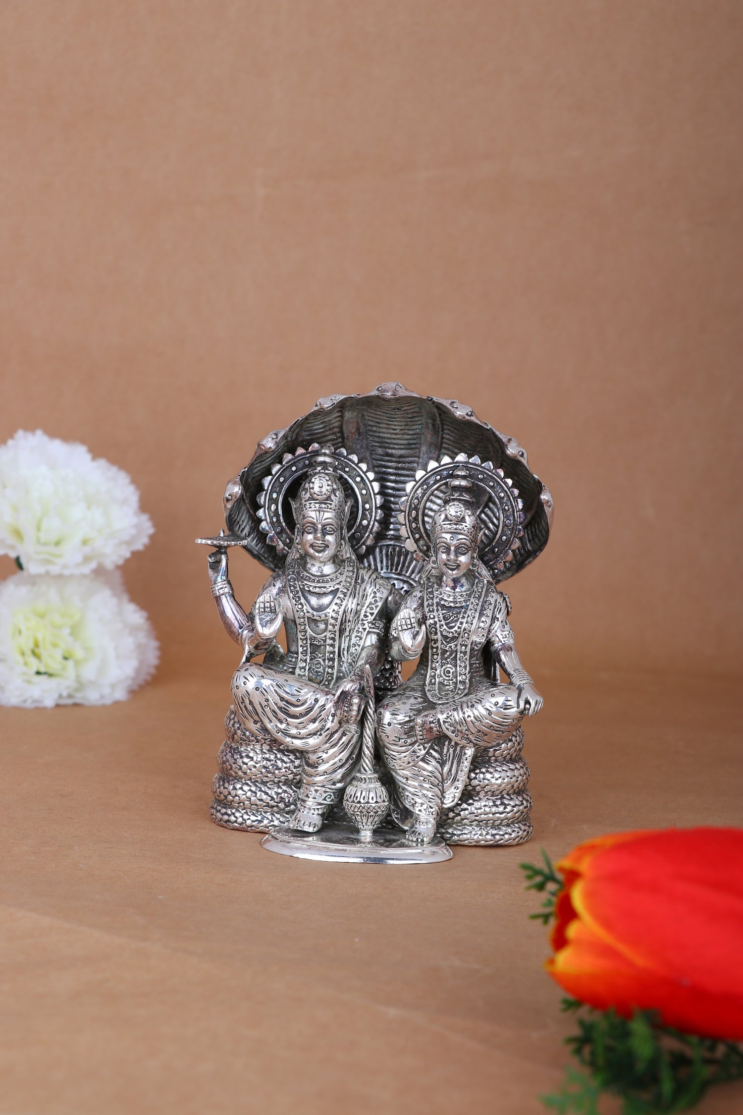 Pure 925 Silver Vishnu Lakshmi Idol – 718g Divine Couple Pooja Murti