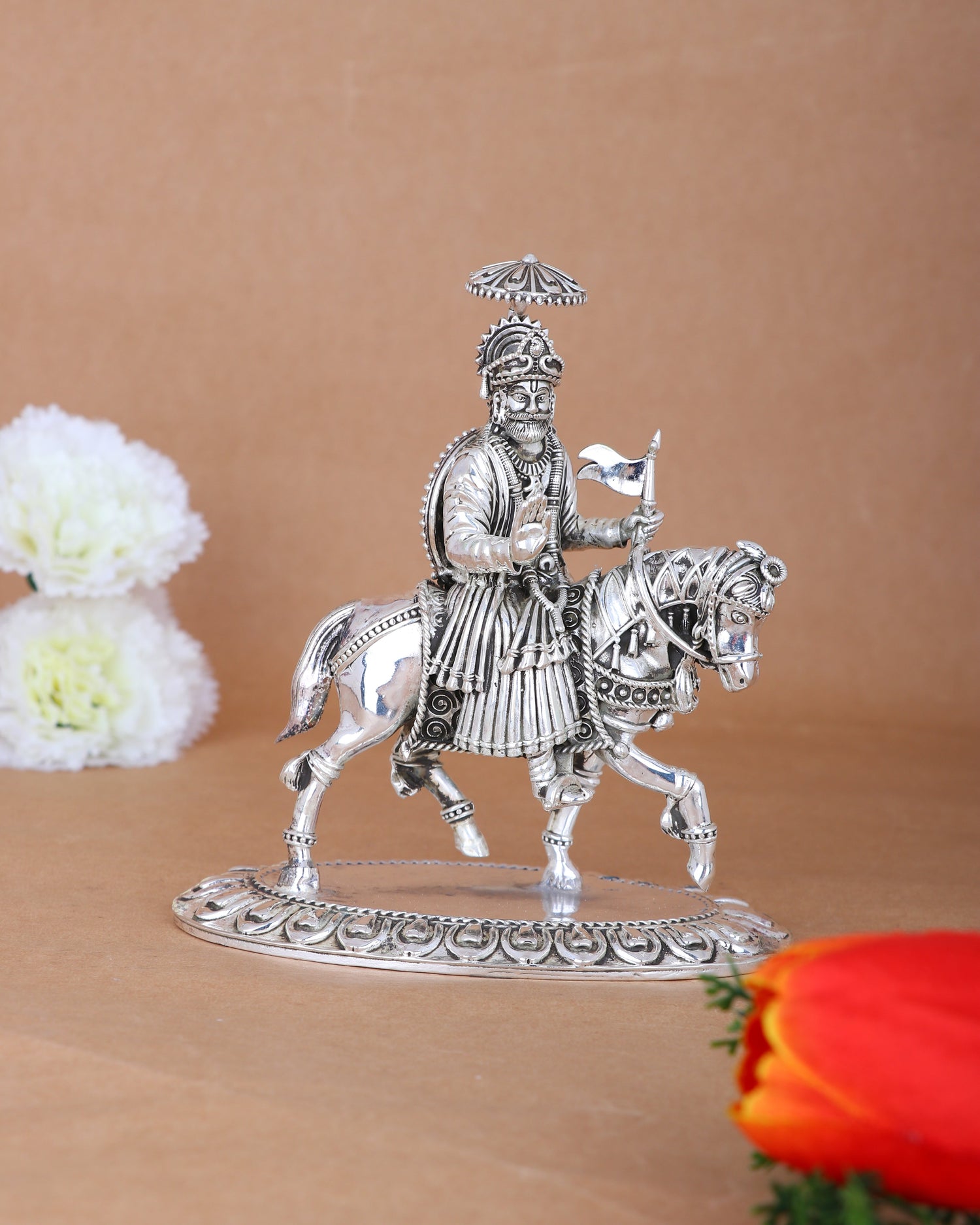 Pure 925 Silver Shivaji Maharaj Idol – 597g Warrior King Statue