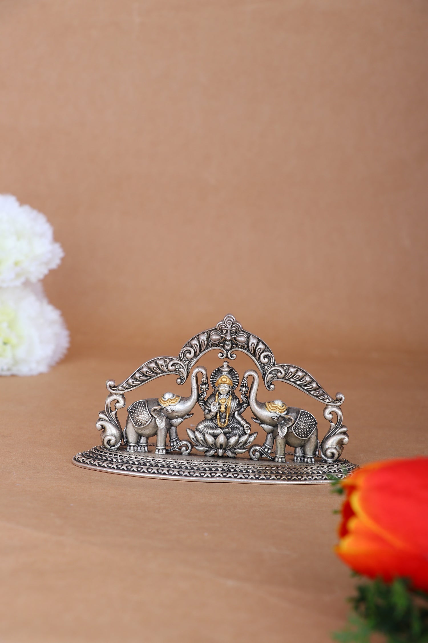 Pure 925 Silver Lakshmi Gaja Idol – 120.85g Pooja God Statue