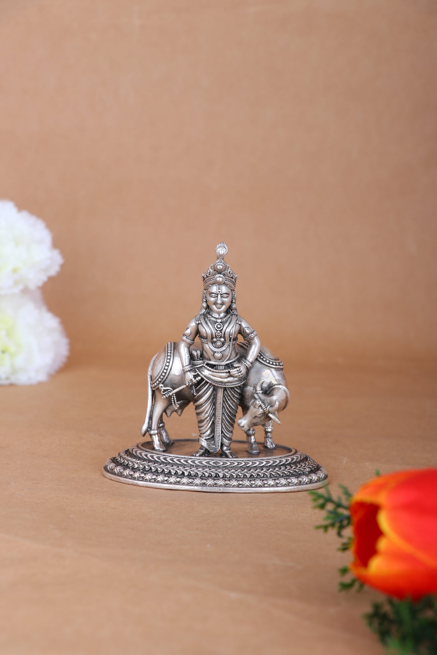 Pure 925 Silver Krishna Gowshala Idol – 175g Cow Protection Murti