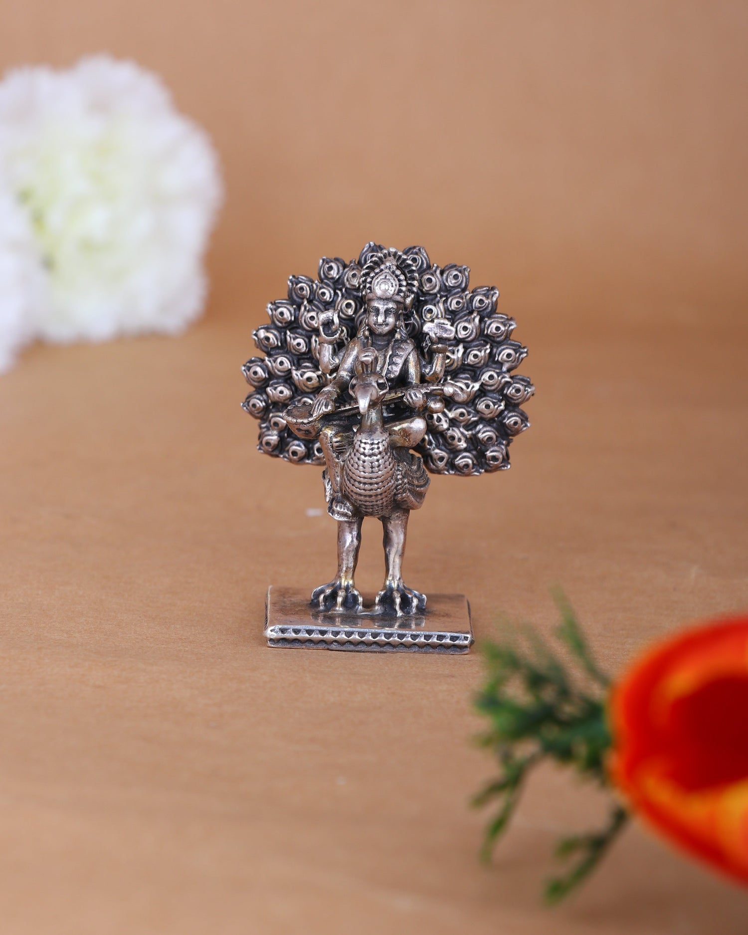 Pure 925 Silver Kartikeya Peacock Idol – 114g Murugan Deity Statue