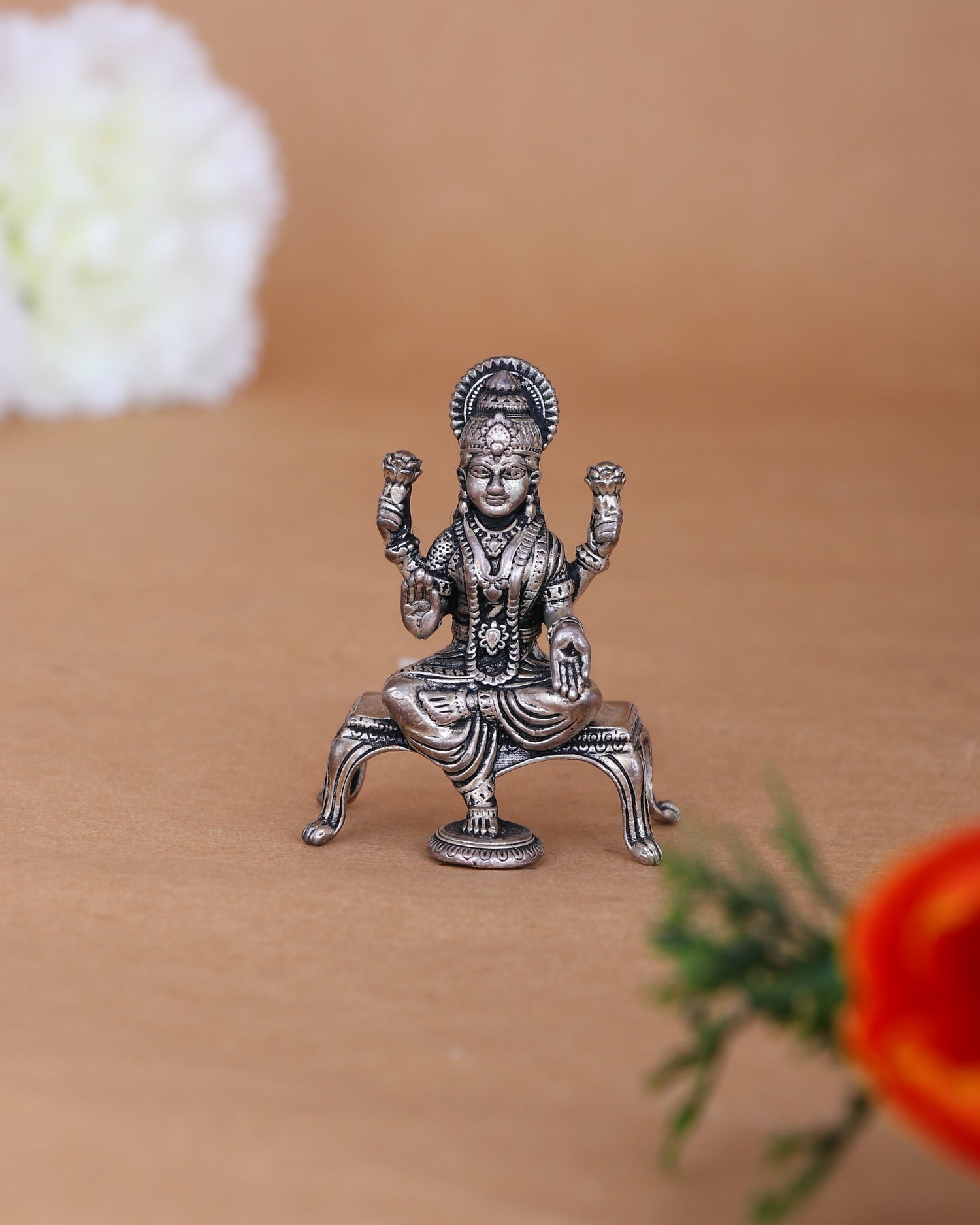 Pure 925 Silver Lakshmi Idol – 45.5g Four-Armed Goddess Murti