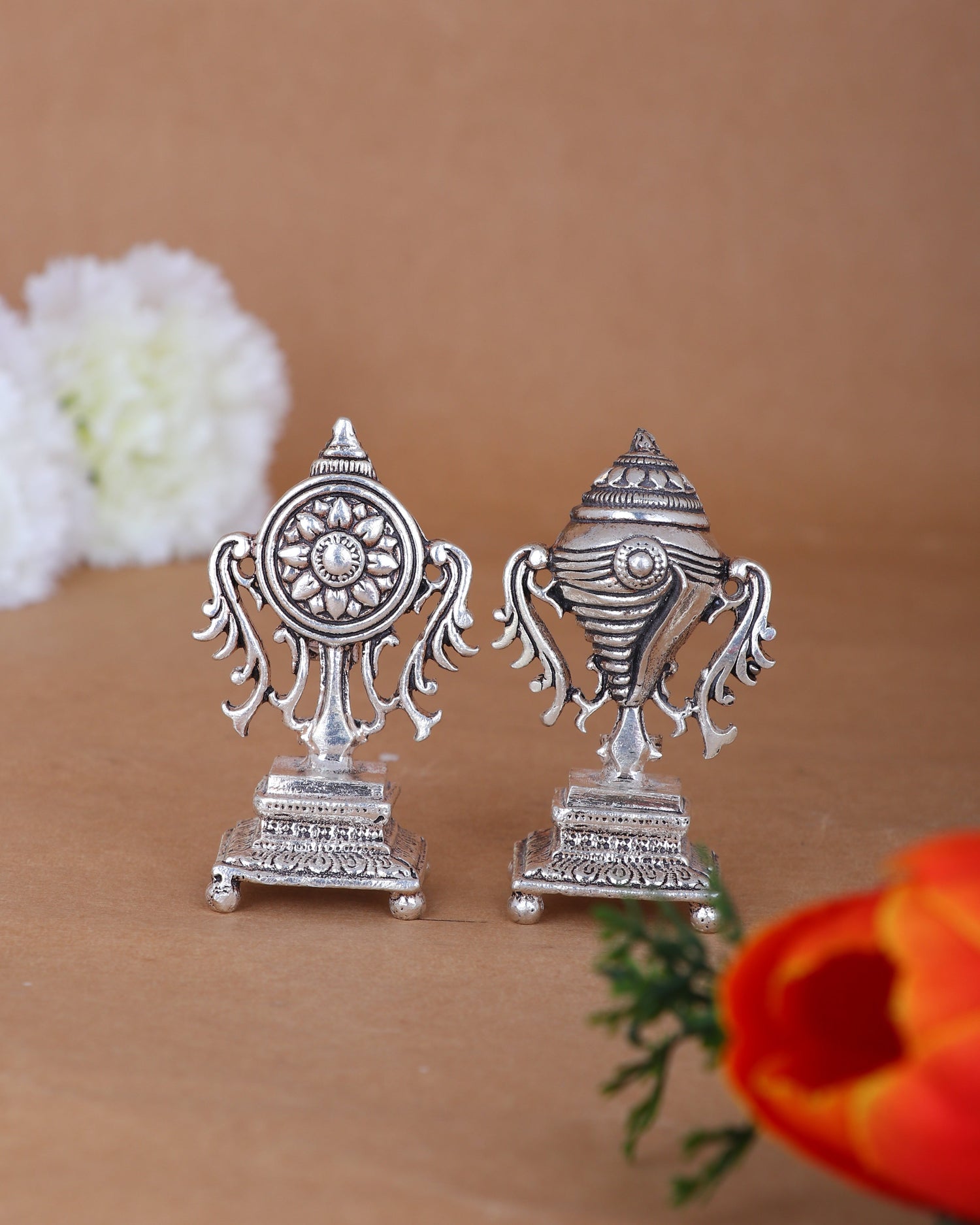 Pure 925 Silver Shankh Chakra Set – 134g Sacred Symbols Pair