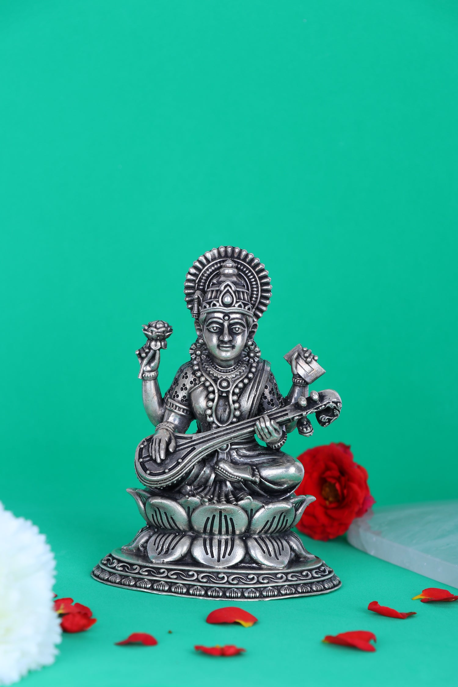 Pure 925 Silver Radha Krishna Idol – 372g Divine Couple Flute Murti