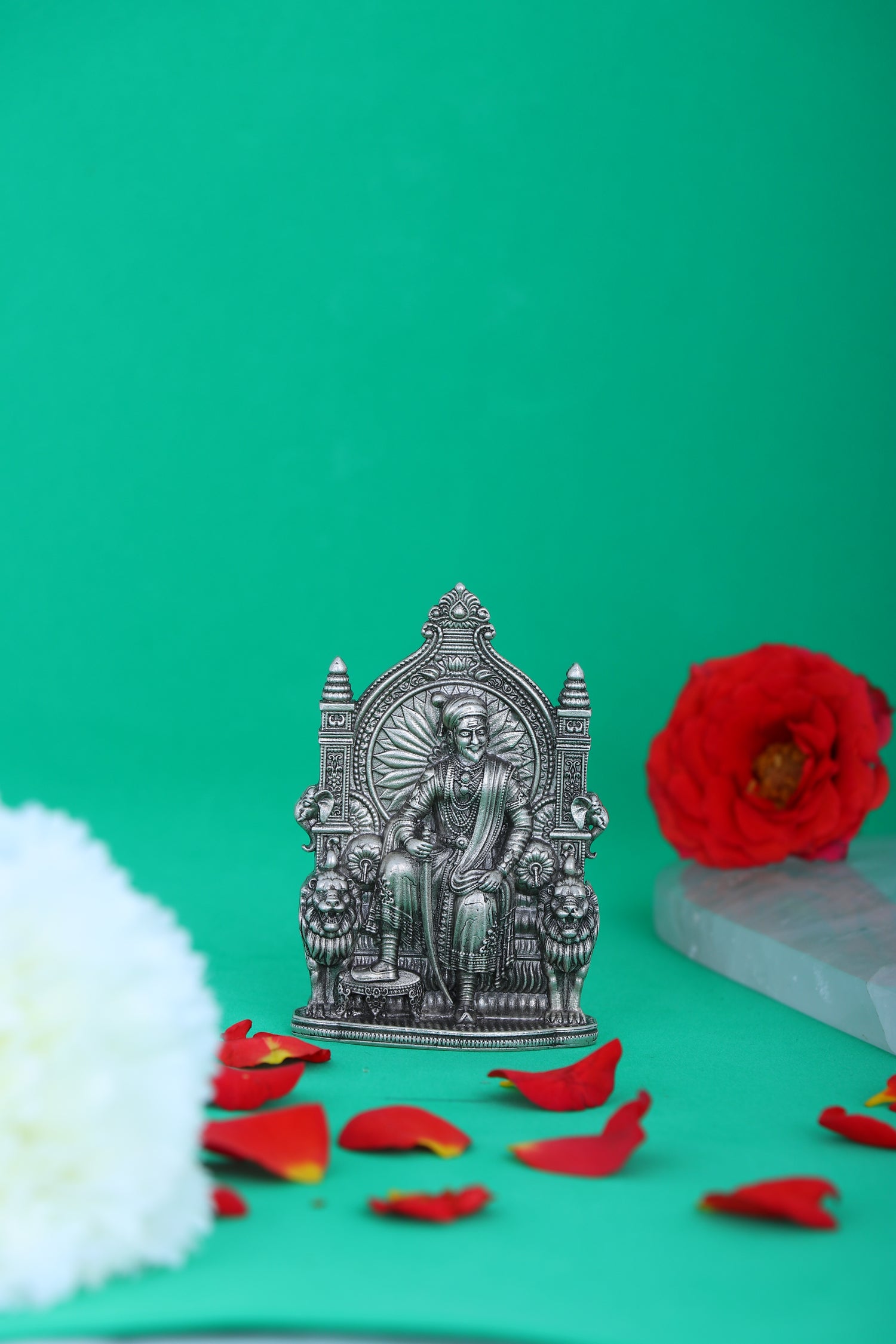 Pure 925 Silver Shivaji Maharaj Throne Idol – 43g Warrior King Murti