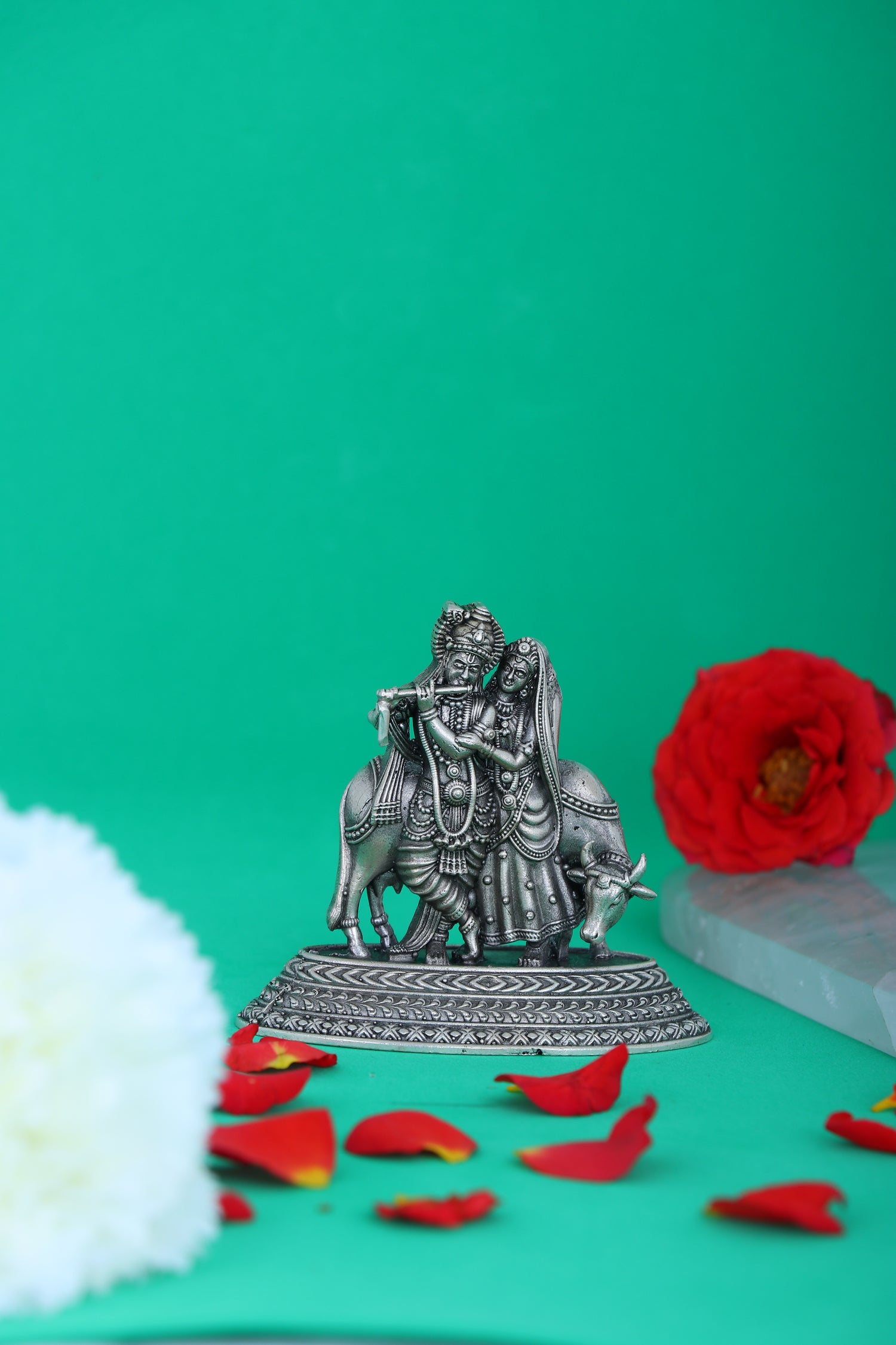 Pure 925 Silver Radha Krishna Idol (62g) for Home Pooja Mandir